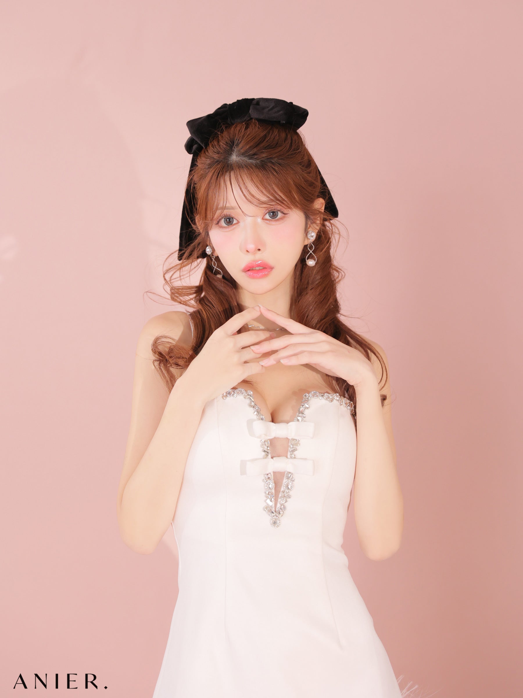 【XSサイズあり】Sparkly ribbons voluminous fur cat ears halloween dress (anier4053)