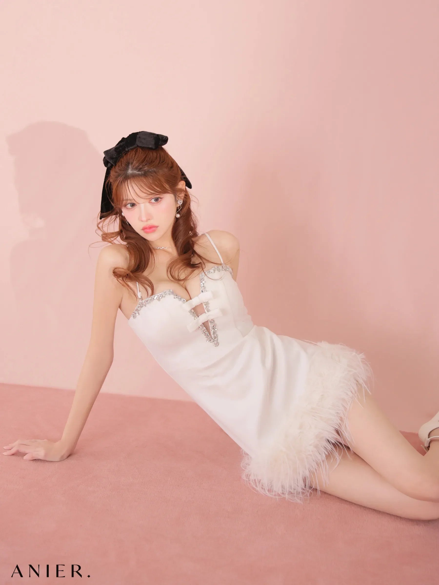 Sparkly ribbons voluminous fur cat ears halloween dress (anier4053)