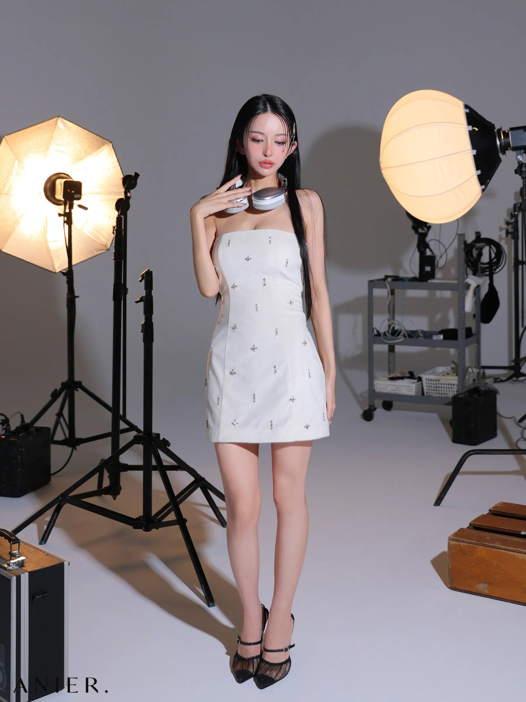 Simple bear bijou mini dress (anier4056)