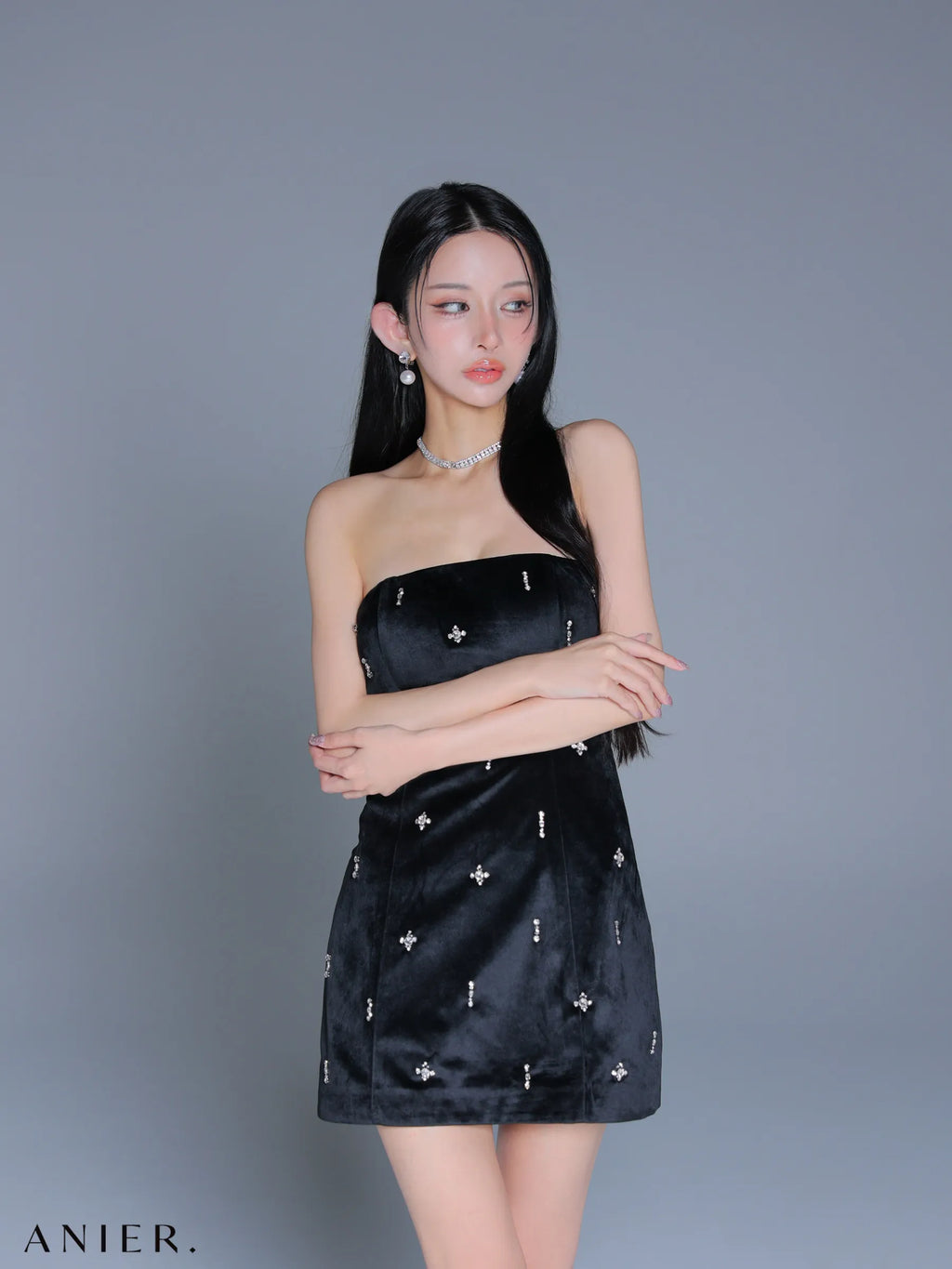 Simple bear bijou mini dress (anier4056)