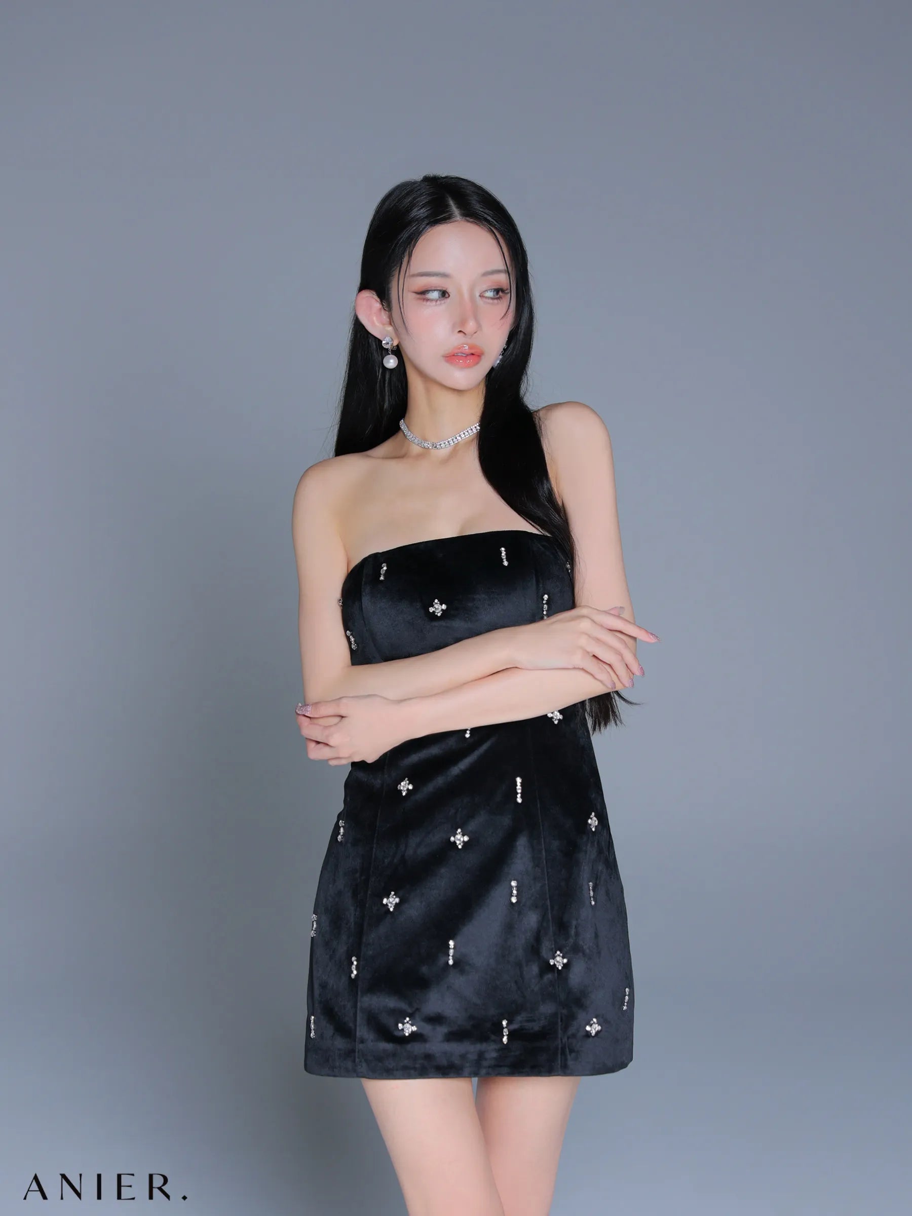 Simple bear bijou mini dress (anier4056)