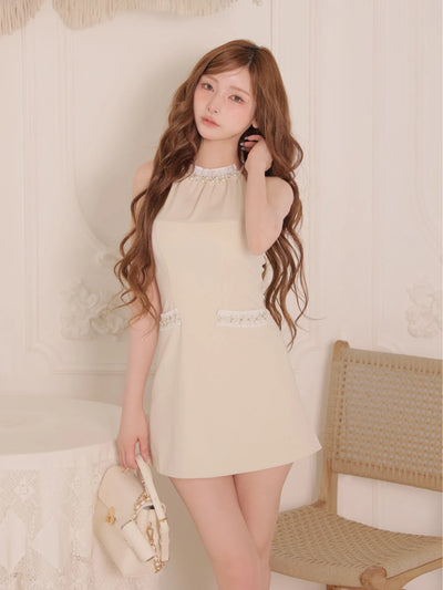 Glitter flannel halter pearl mini dress (anier4057)