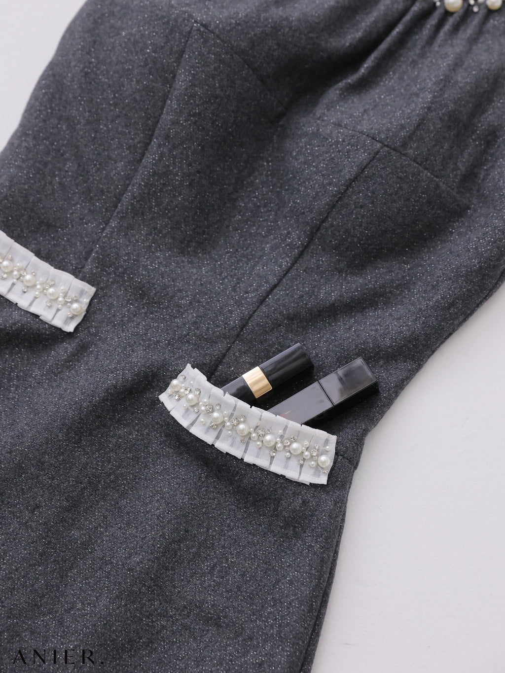 ★予約商品★【7月下旬頃入荷予定】【XSサイズあり】Glitter flannel halter pearl mini dress (anier4057)