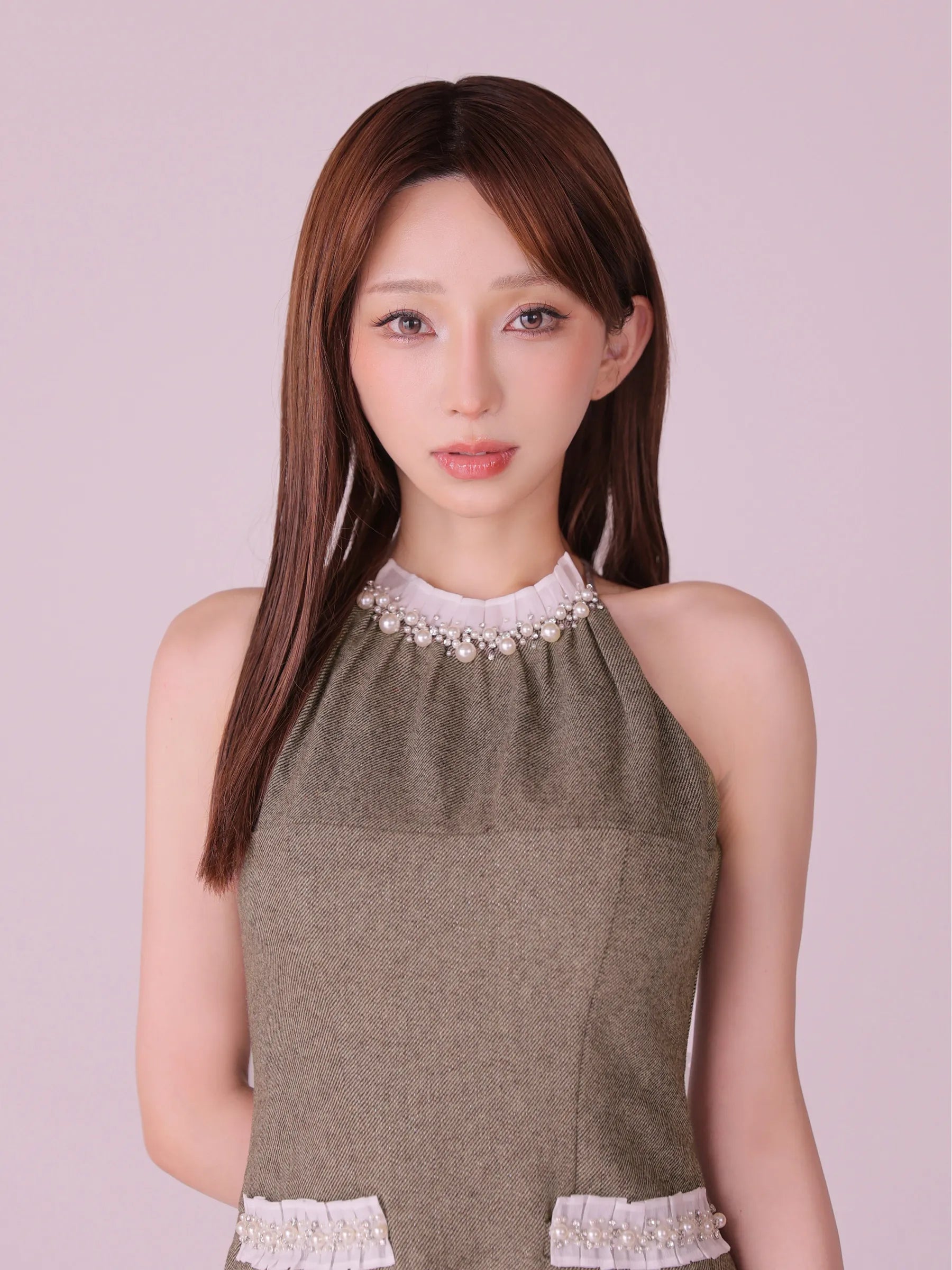 【予約】Glitter flannel halter pearl mini dress (anier4057)