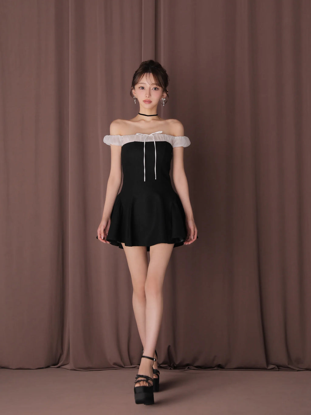 Glitter flannel off-the-shoulder mini dress (anier4058)