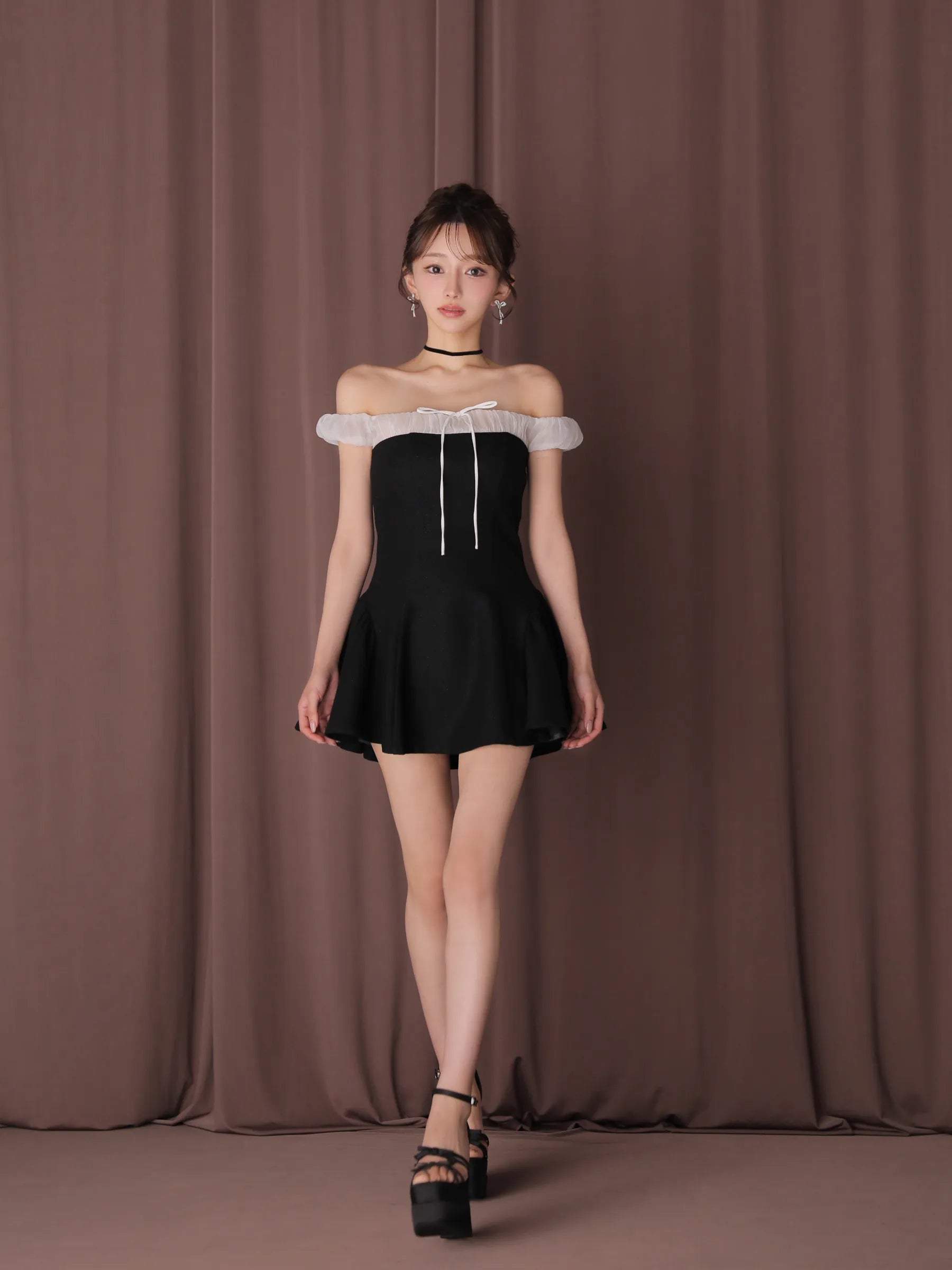 Glitter flannel off-the-shoulder mini dress (anier4058)