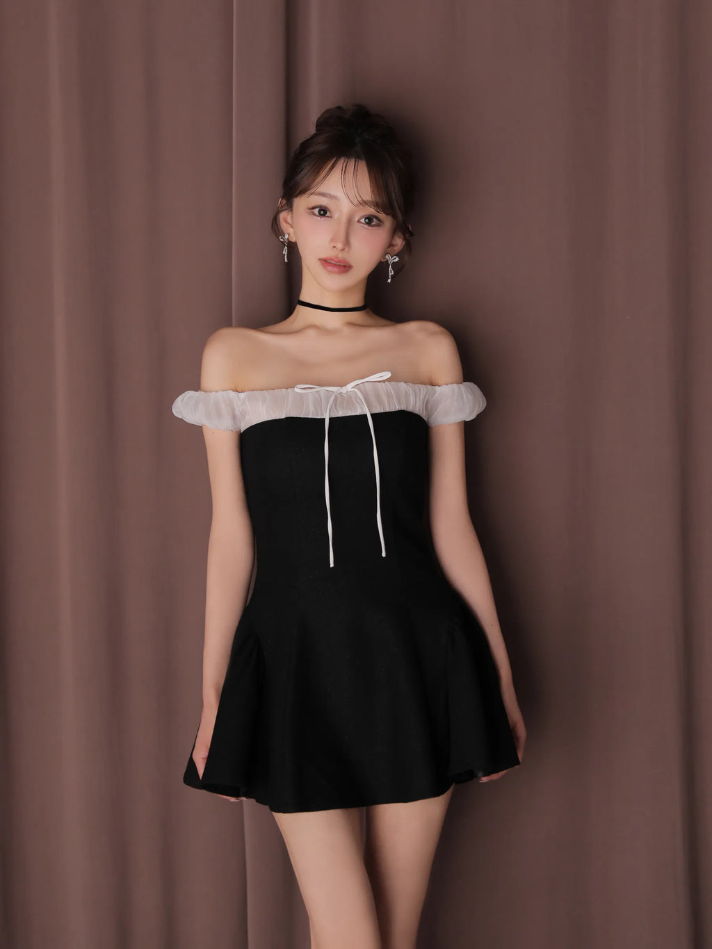 Glitter flannel off-the-shoulder mini dress (anier4058)
