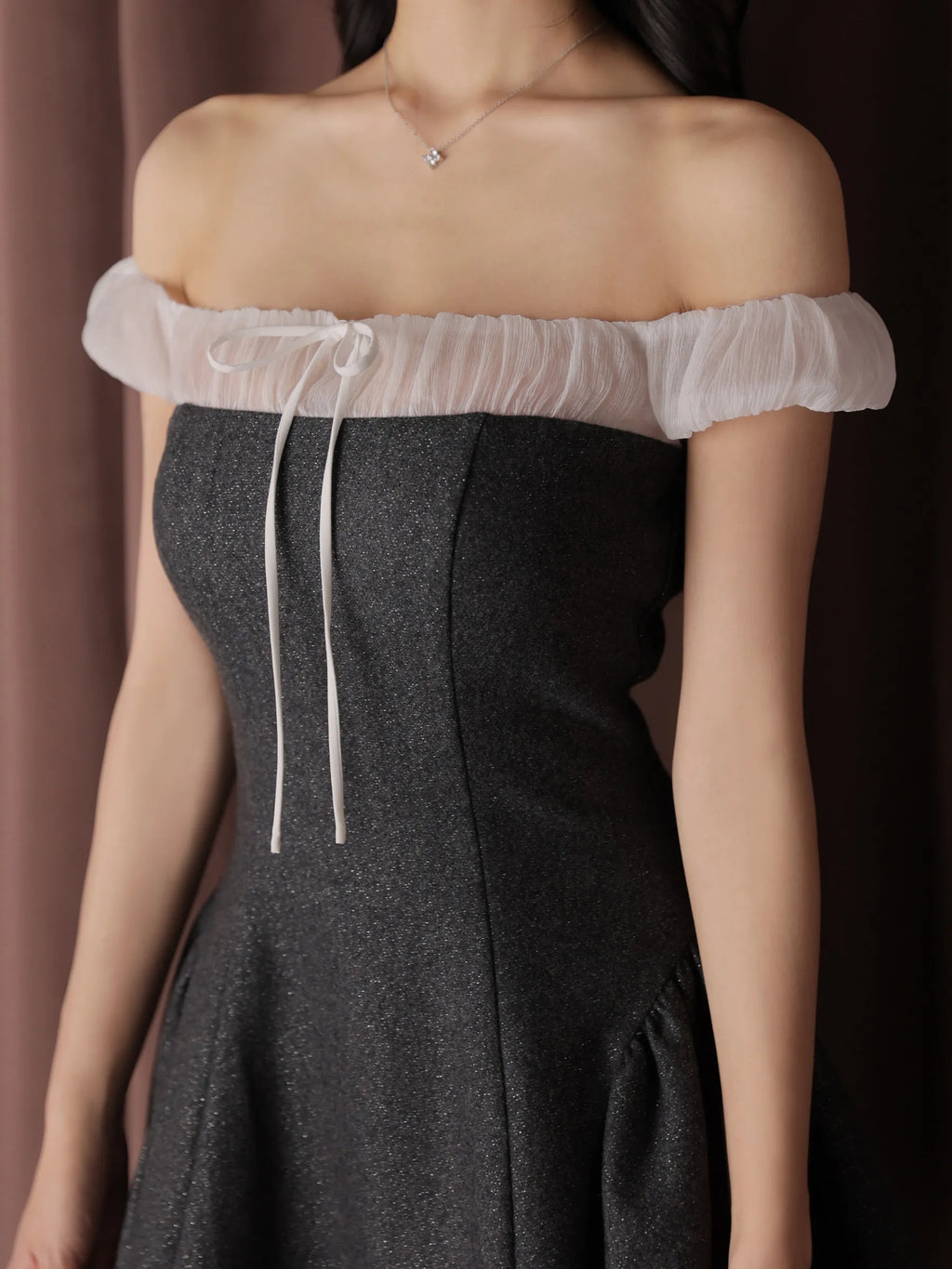 Glitter flannel off-the-shoulder mini dress (anier4058)