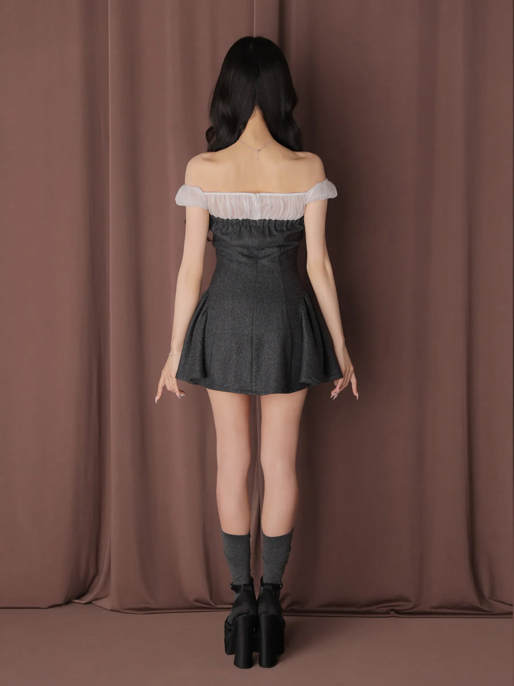 Glitter flannel off-the-shoulder mini dress (anier4058)
