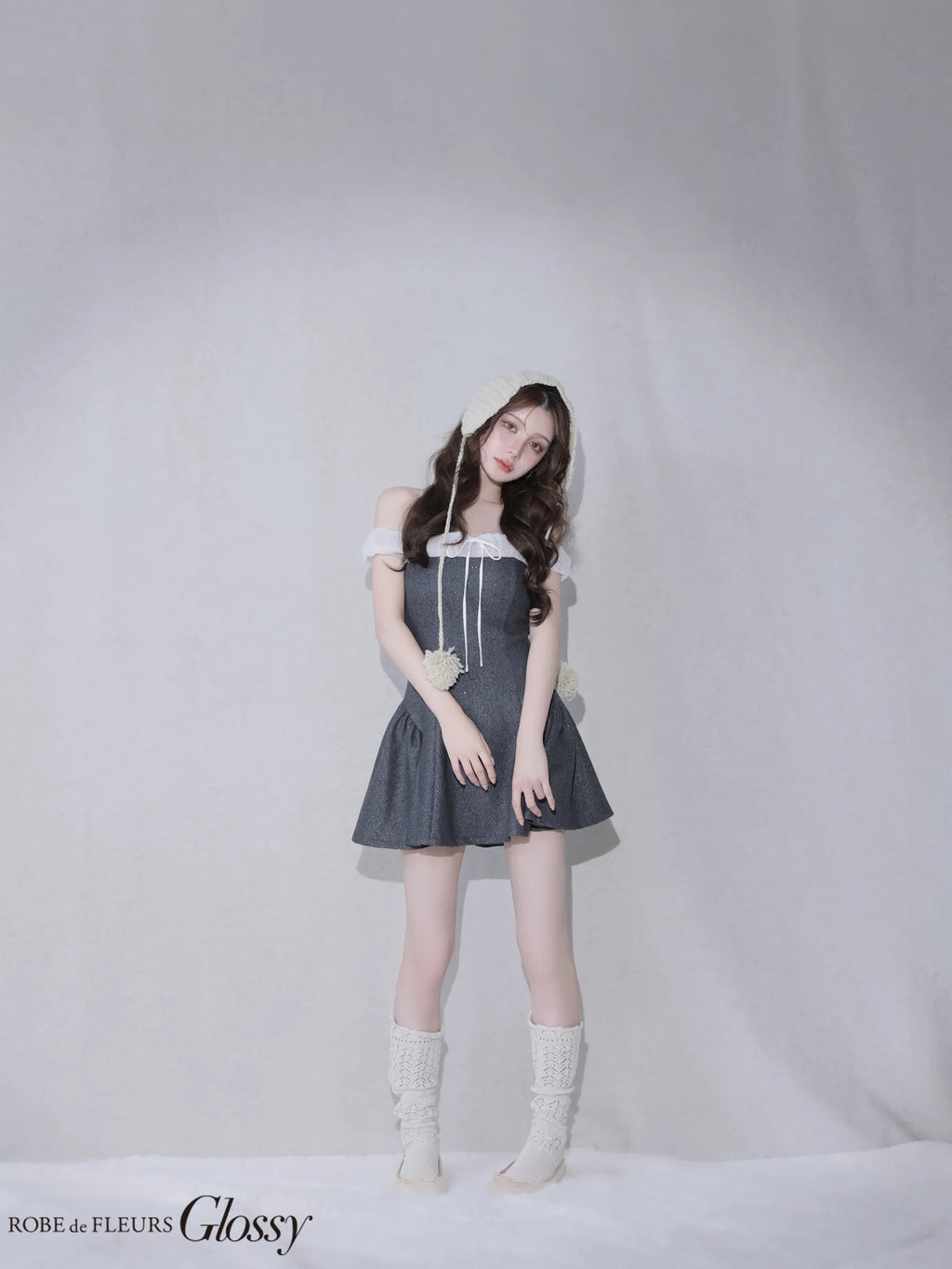 Glitter flannel off-the-shoulder mini dress (anier4058)