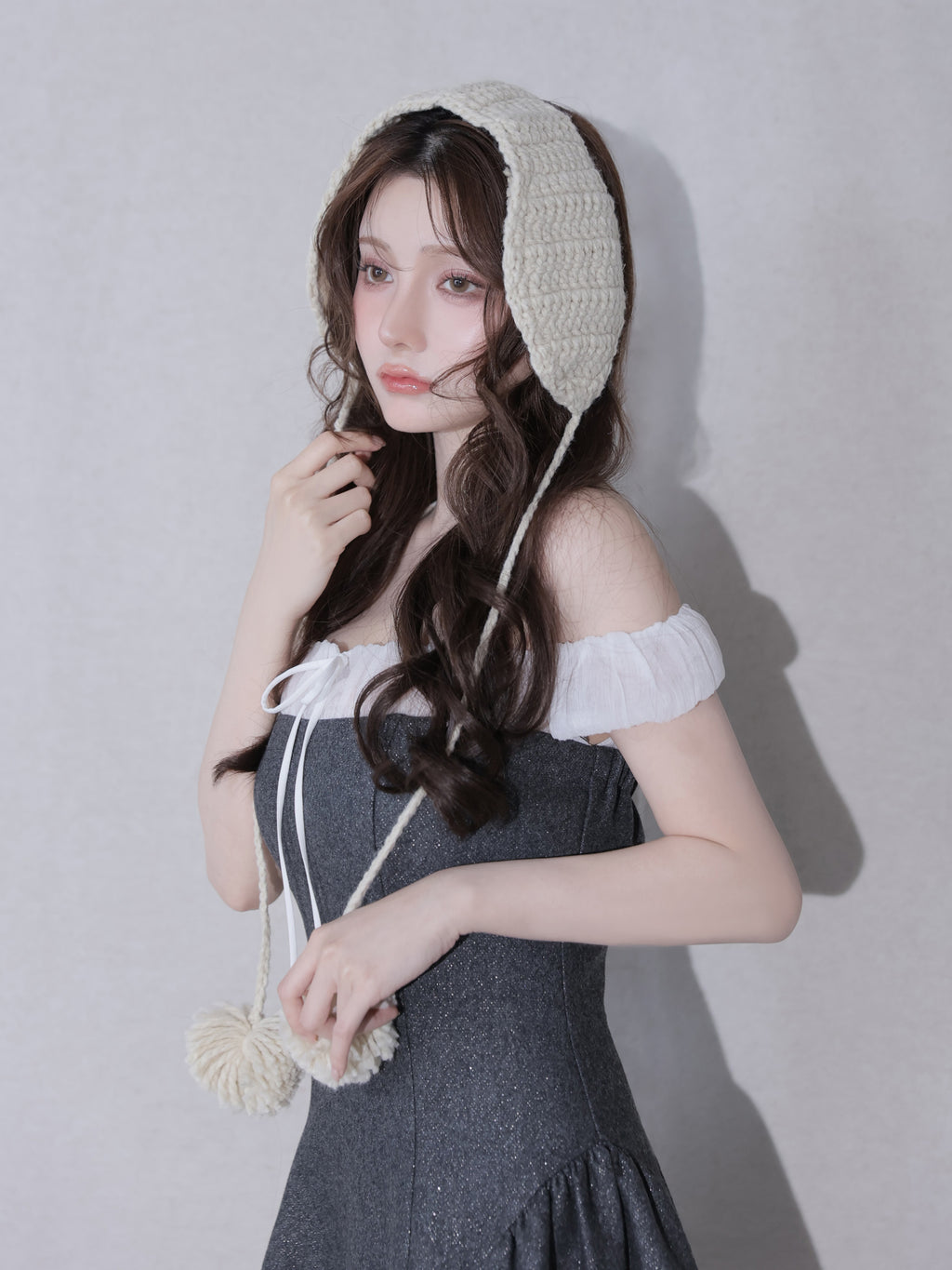 Glitter flannel off-the-shoulder mini dress (anier4058)