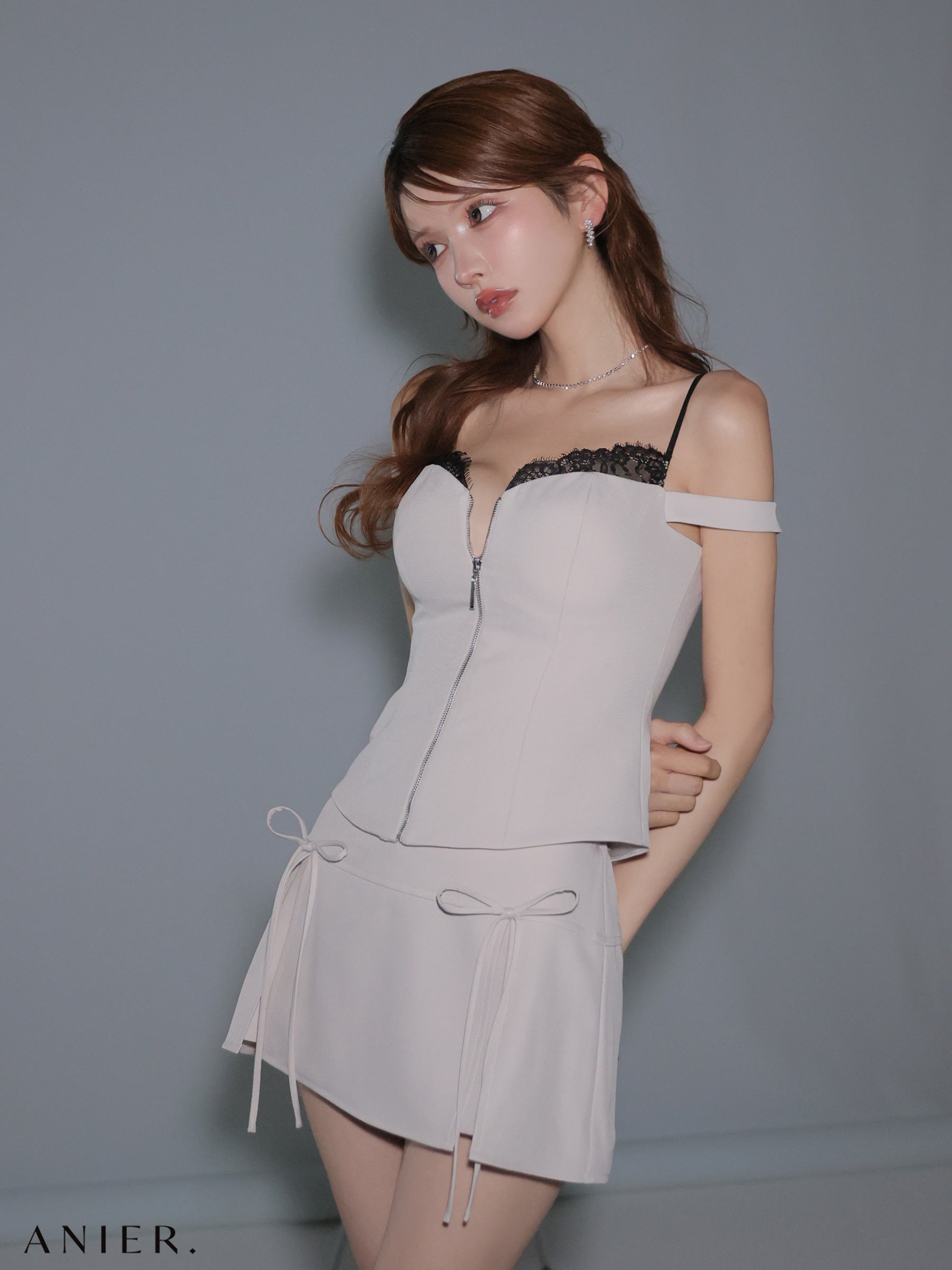 【XSサイズあり】Bust lace layered two-piece mini dress (anier4060)