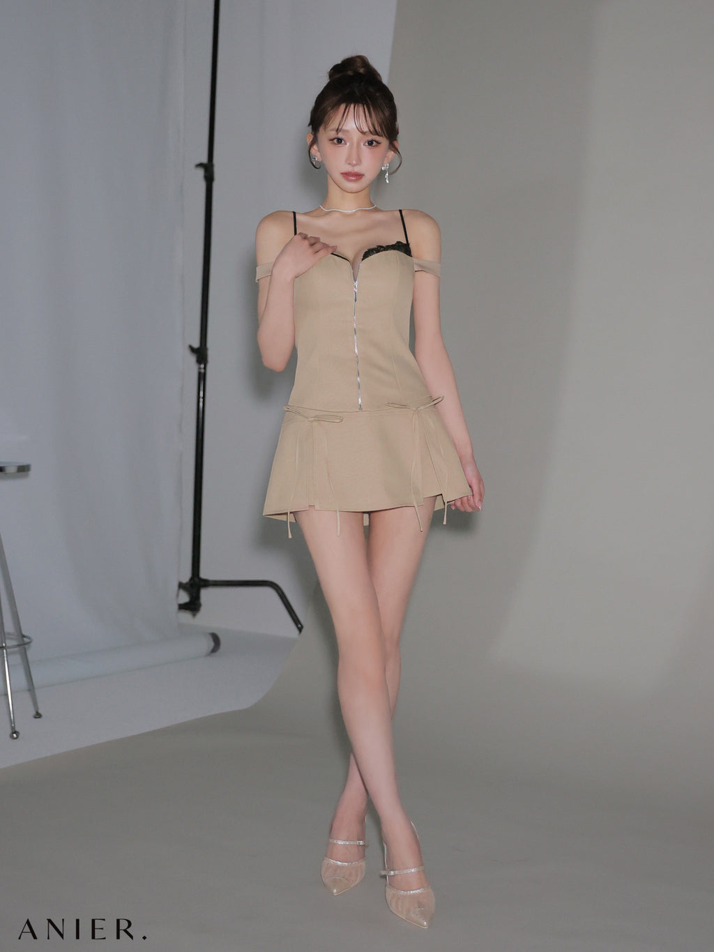 【XSサイズあり】Bust lace layered two-piece mini dress (anier4060)