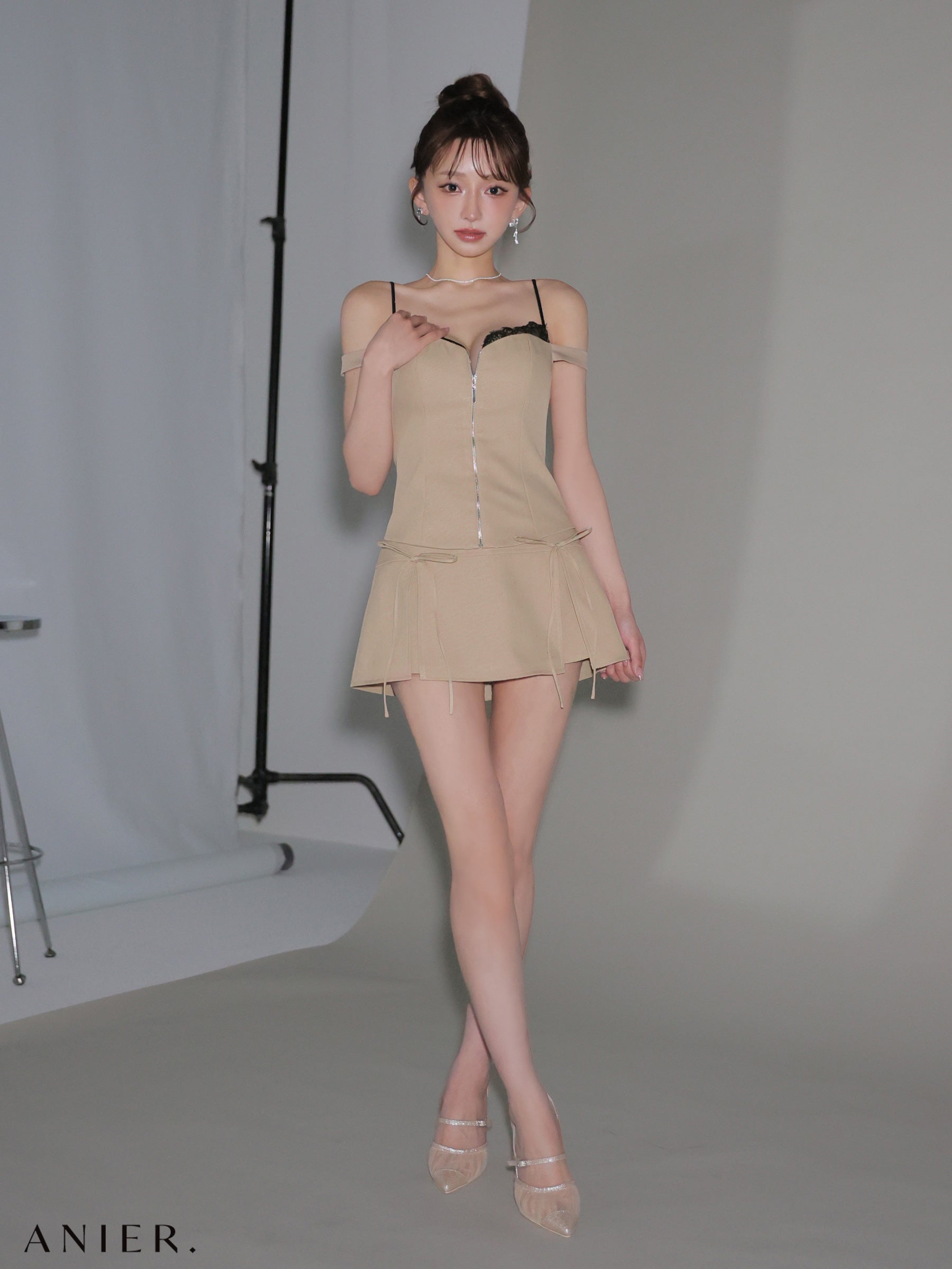 【XSサイズあり】Bust lace layered two-piece mini dress (anier4060)