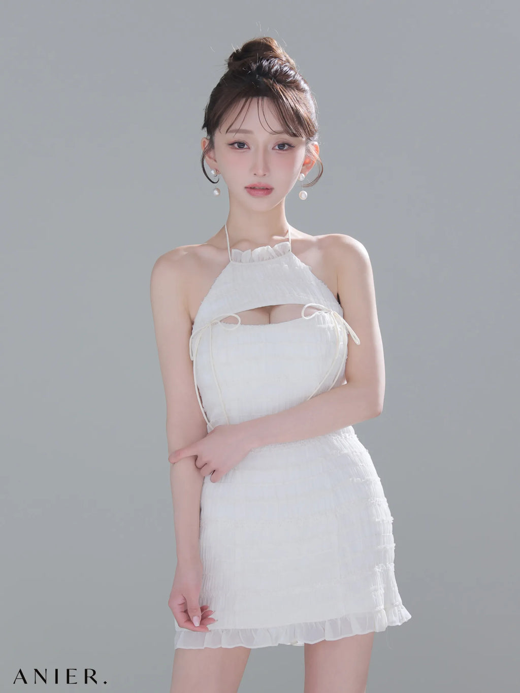 Chiffon amesuri bust cutout tight mini dress (anier4061)