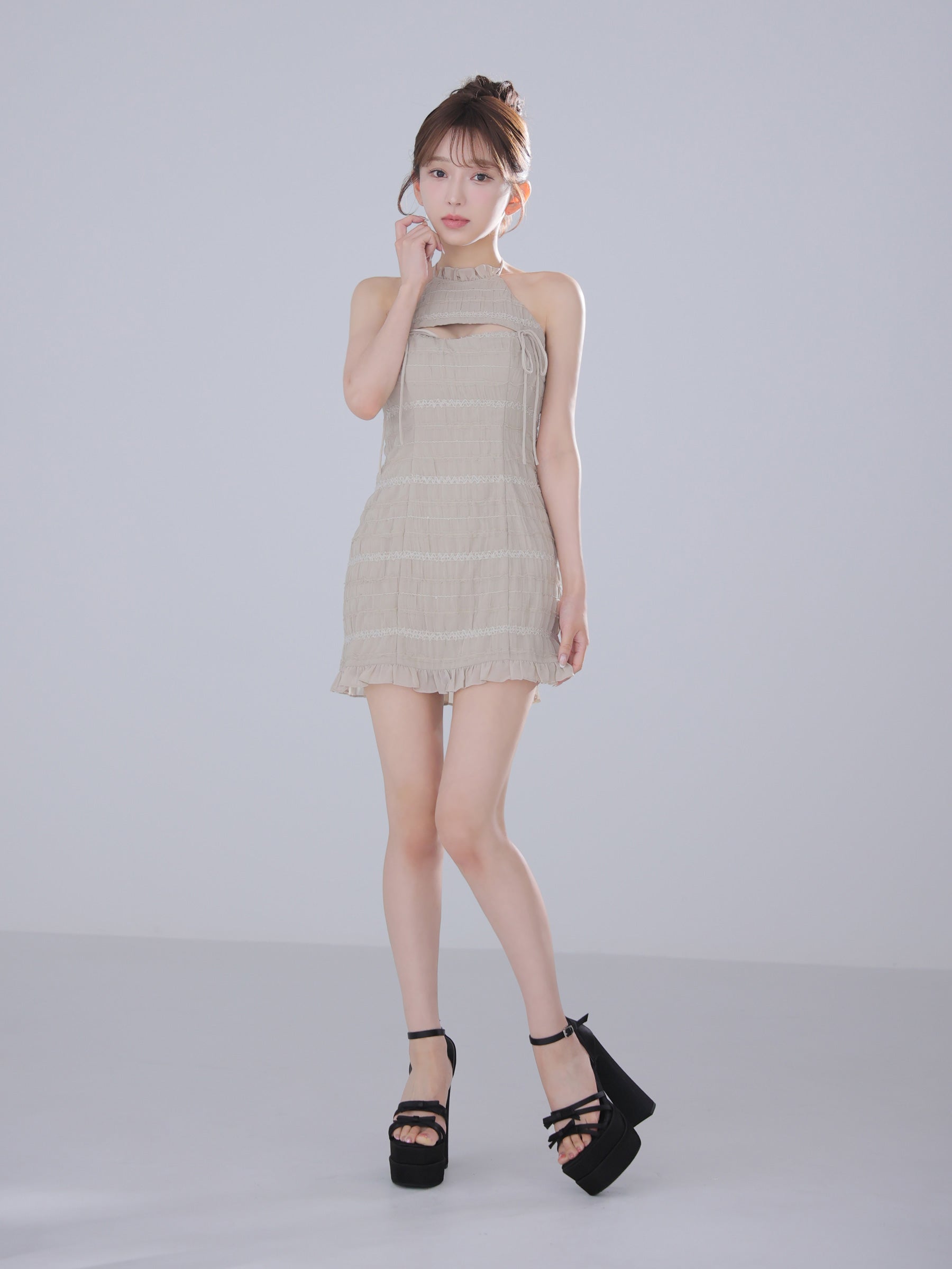 【XSサイズあり】【新色追加】Chiffon amesuri bust cutout tight mini dress (anier4061)