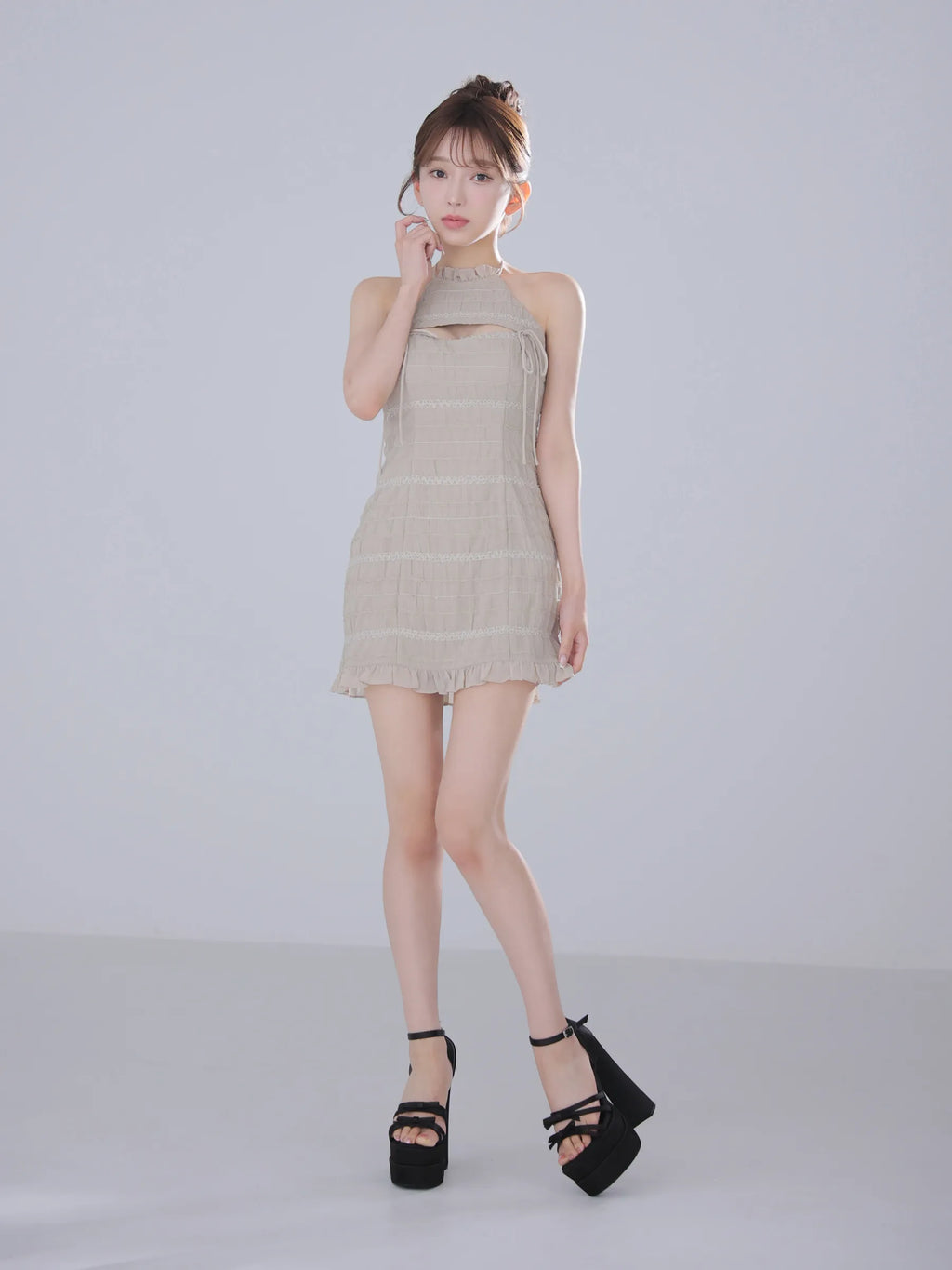 Chiffon amesuri bust cutout tight mini dress (anier4061)