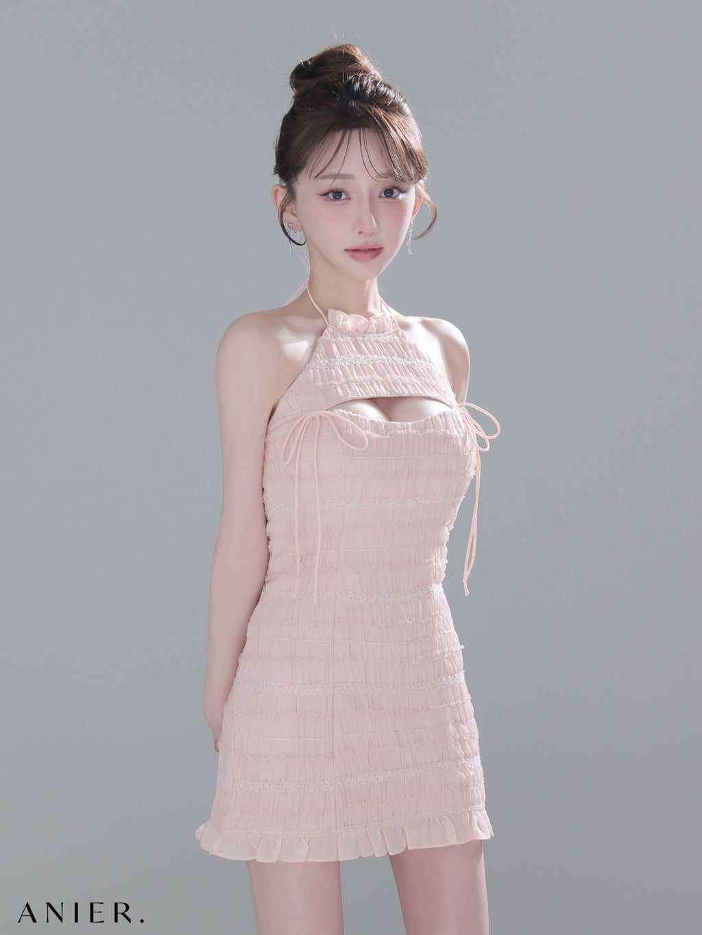 ★予約商品★【7月中旬頃入荷予定】【XSサイズあり】Chiffon amesuri bust cutout tight mini dress (anier4061)