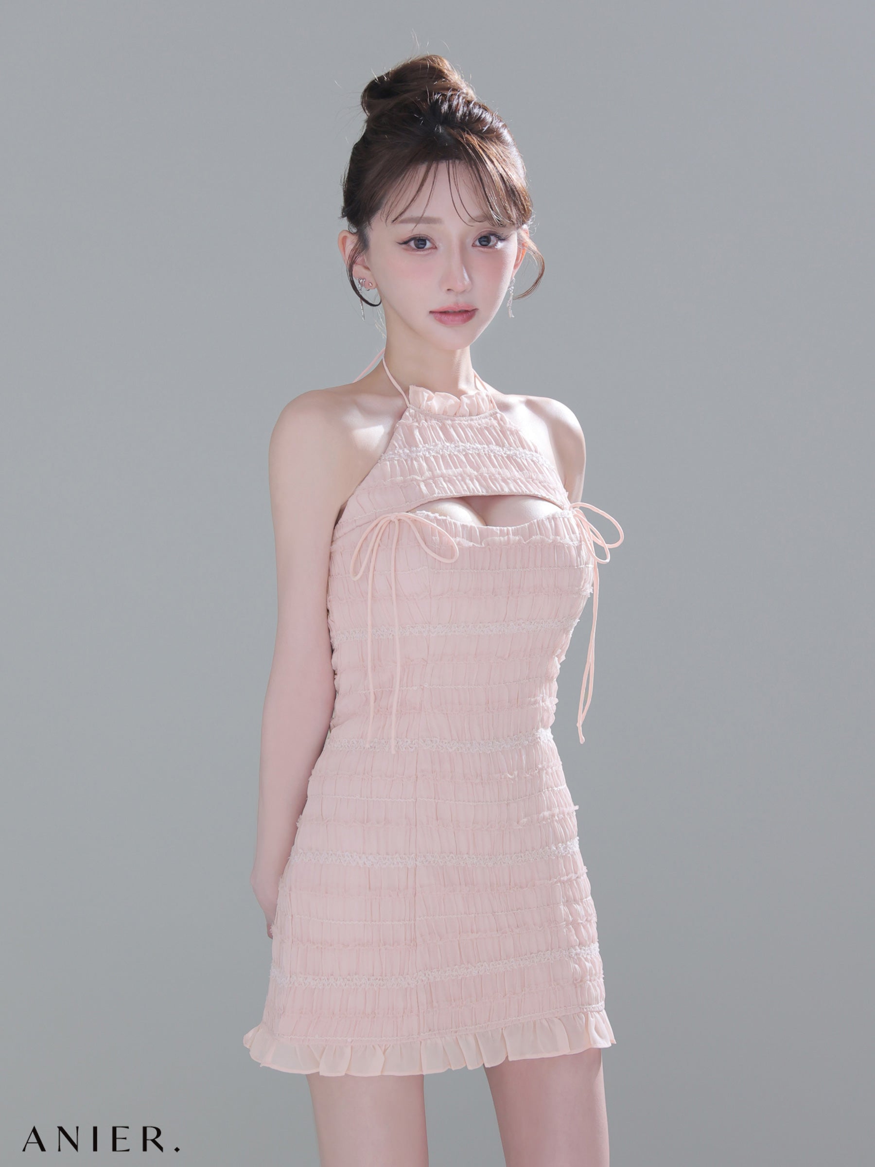 ★予約商品★【7月中旬頃入荷予定】【XSサイズあり】Chiffon amesuri bust cutout tight mini dress (anier4061)