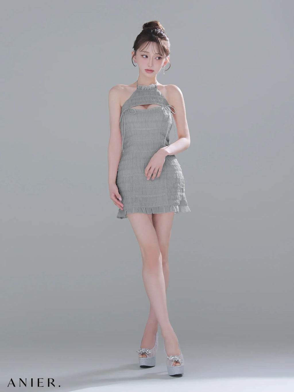 Chiffon amesuri bust cutout tight mini dress (anier4061)