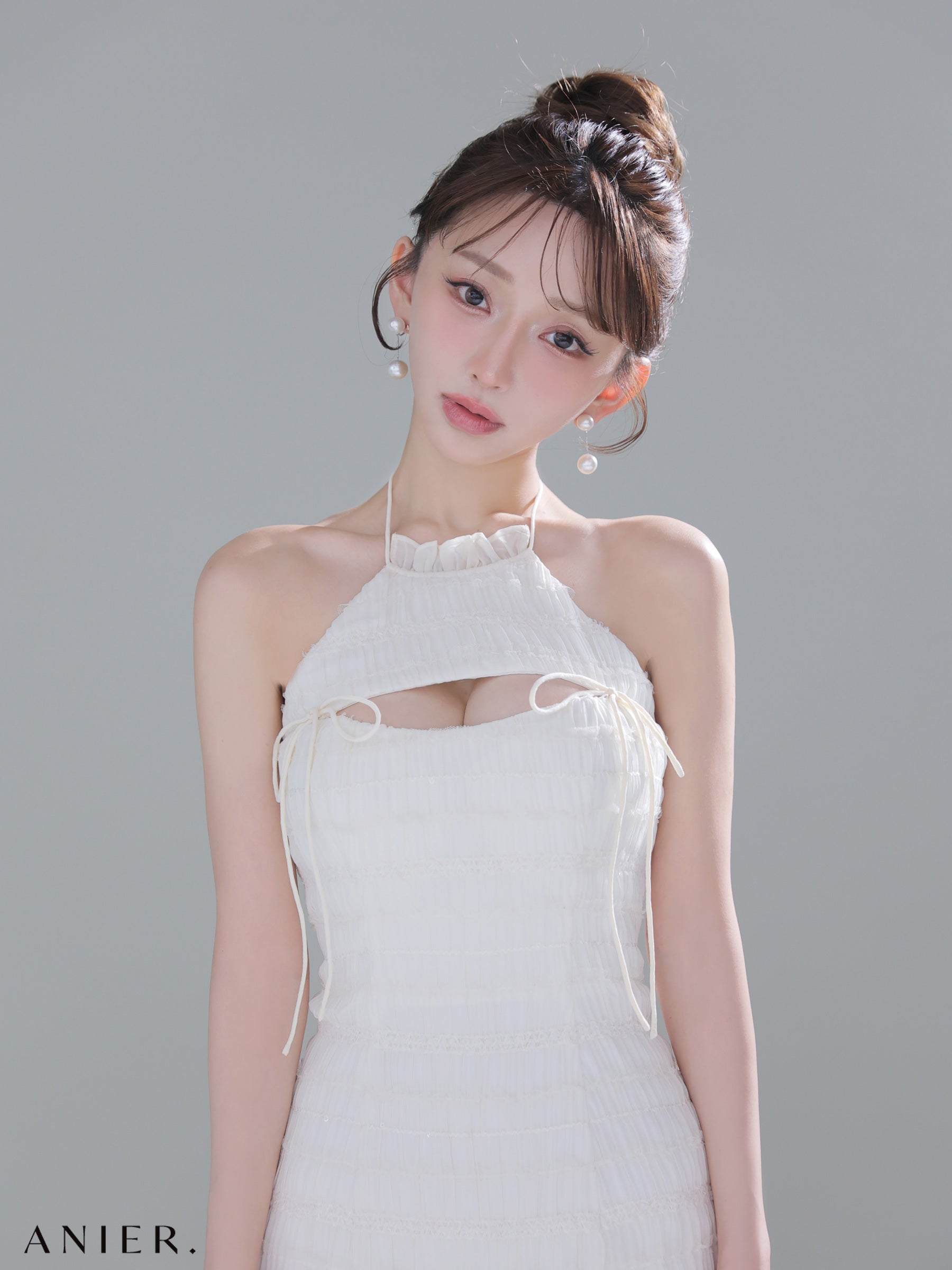 ★予約商品★【7月中旬頃入荷予定】【XSサイズあり】Chiffon amesuri bust cutout tight mini dress (anier4061)