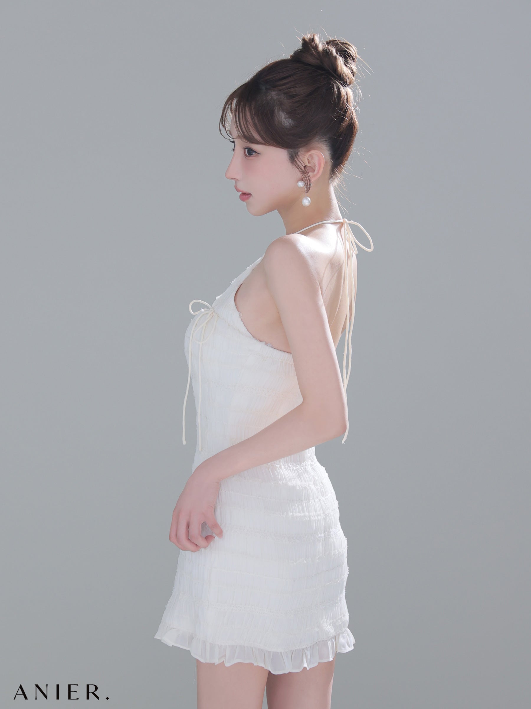 ★予約商品★【7月中旬頃入荷予定】【XSサイズあり】Chiffon amesuri bust cutout tight mini dress (anier4061)