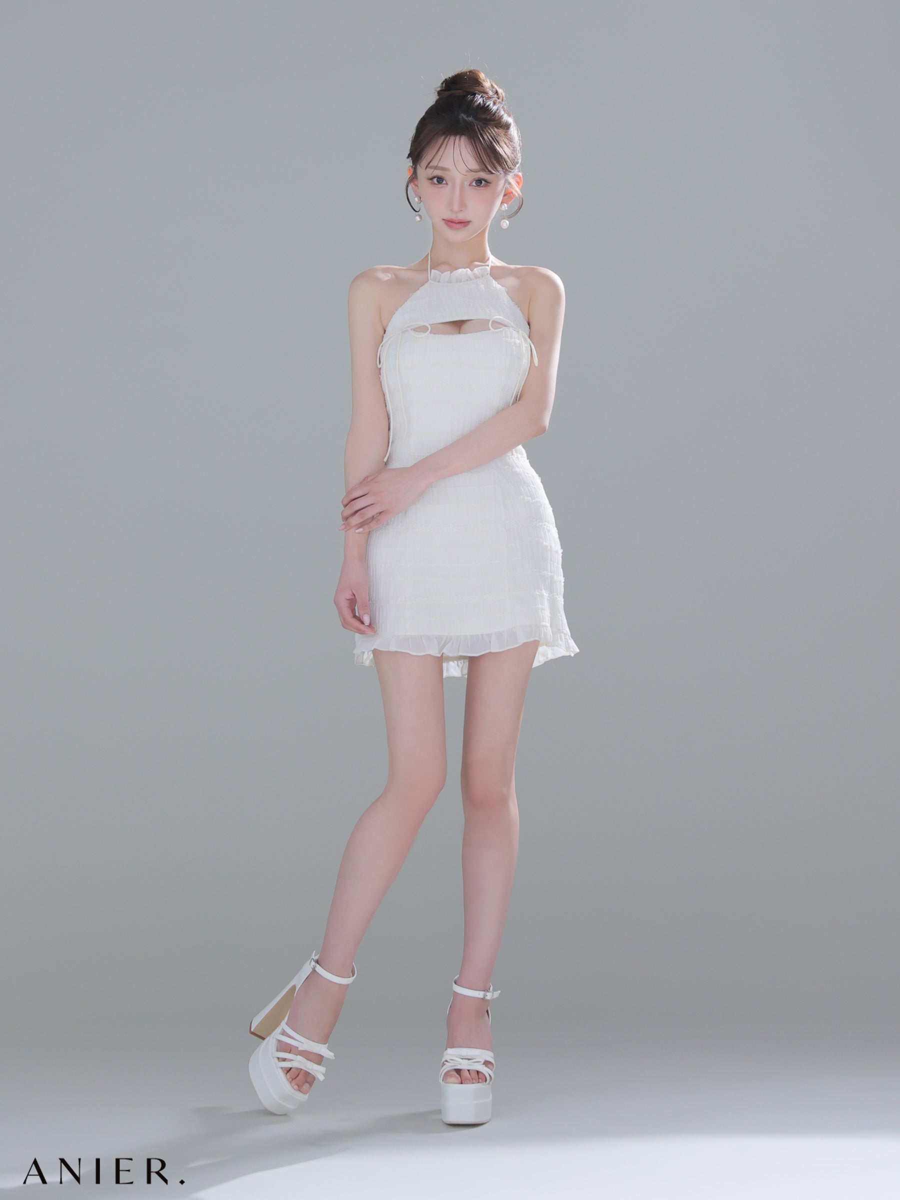 ★予約商品★【7月中旬頃入荷予定】【XSサイズあり】Chiffon amesuri bust cutout tight mini dress (anier4061)