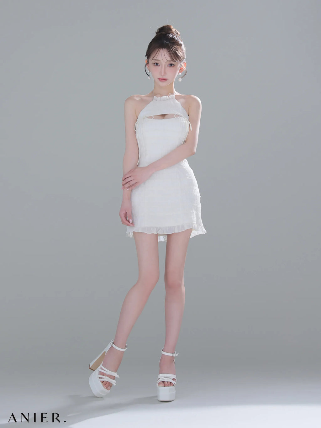 Chiffon amesuri bust cutout tight mini dress (anier4061)