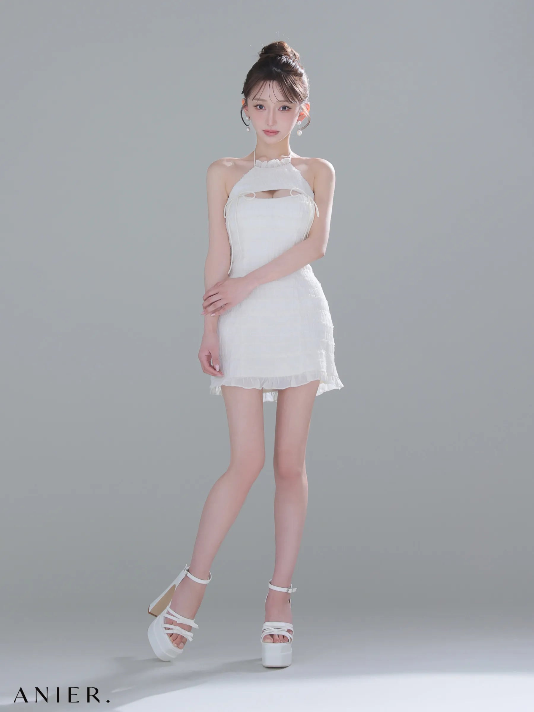 Chiffon amesuri bust cutout tight mini dress (anier4061)