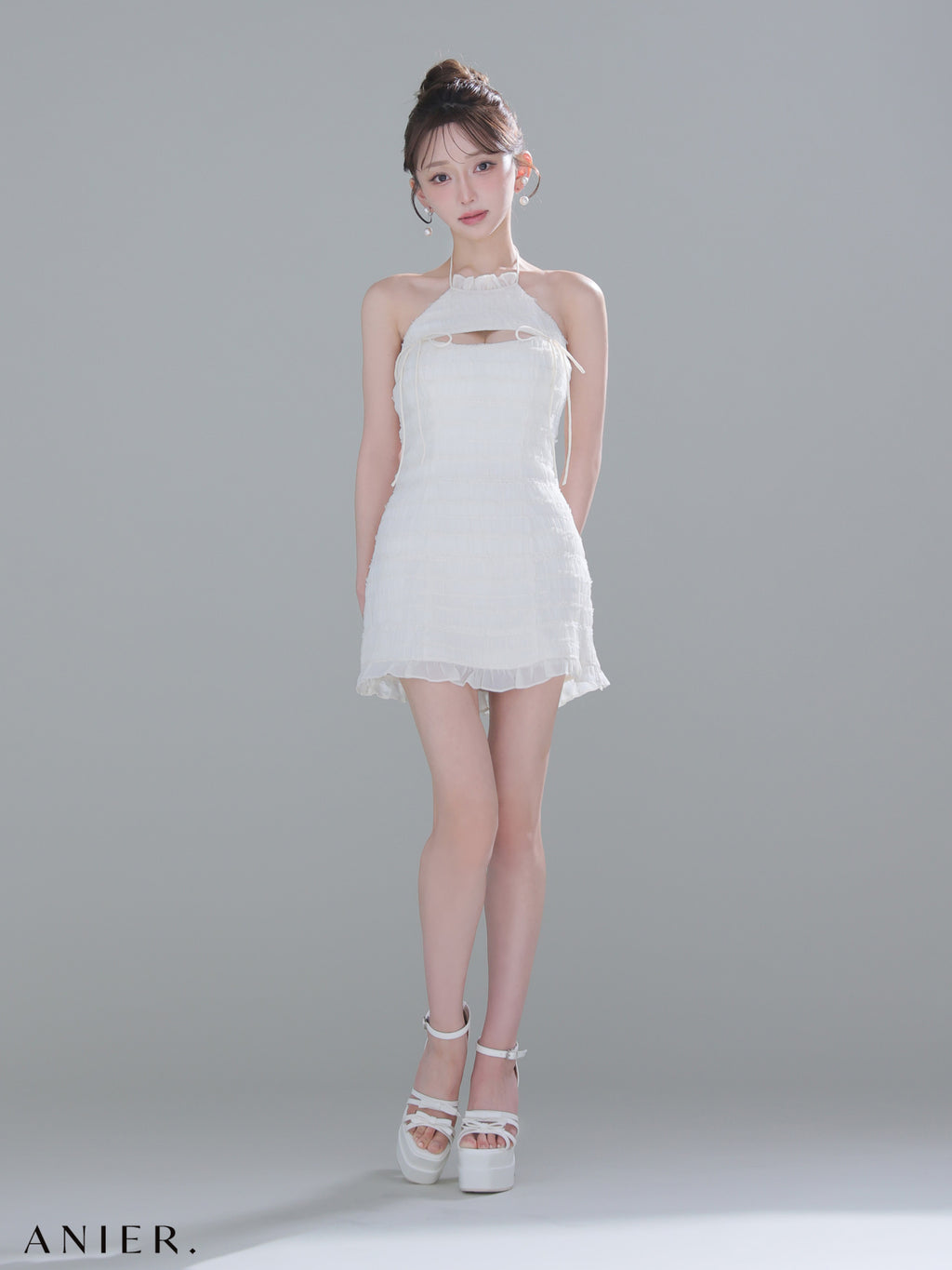 ★予約商品★【7月中旬頃入荷予定】【XSサイズあり】Chiffon amesuri bust cutout tight mini dress (anier4061)
