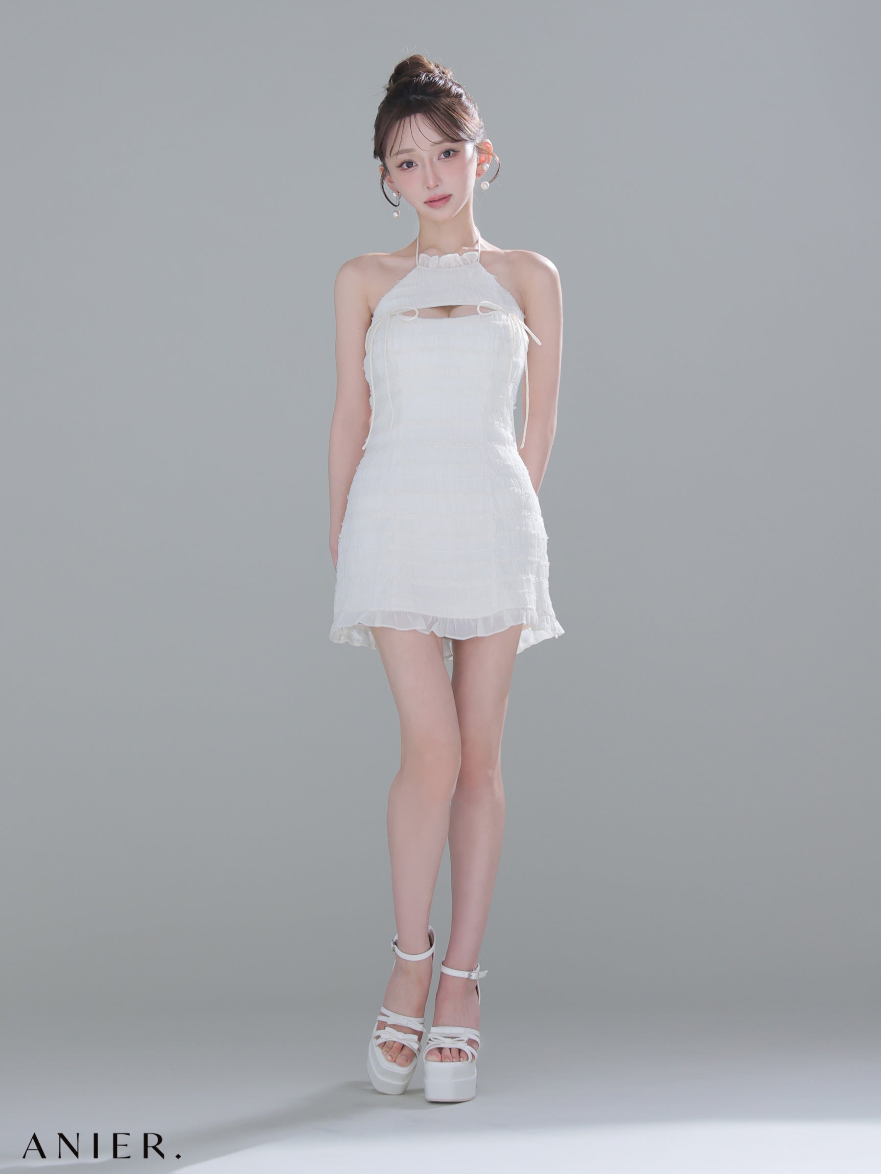 ★予約商品★【7月中旬頃入荷予定】【XSサイズあり】Chiffon amesuri bust cutout tight mini dress (anier4061)