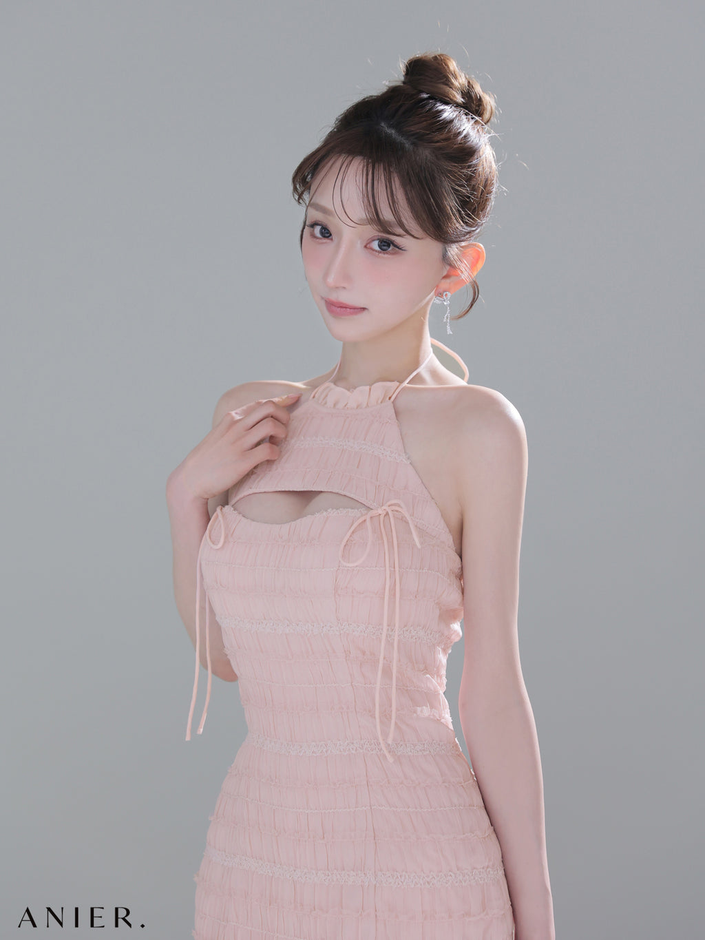 ★予約商品★【7月中旬頃入荷予定】【XSサイズあり】Chiffon amesuri bust cutout tight mini dress (anier4061)