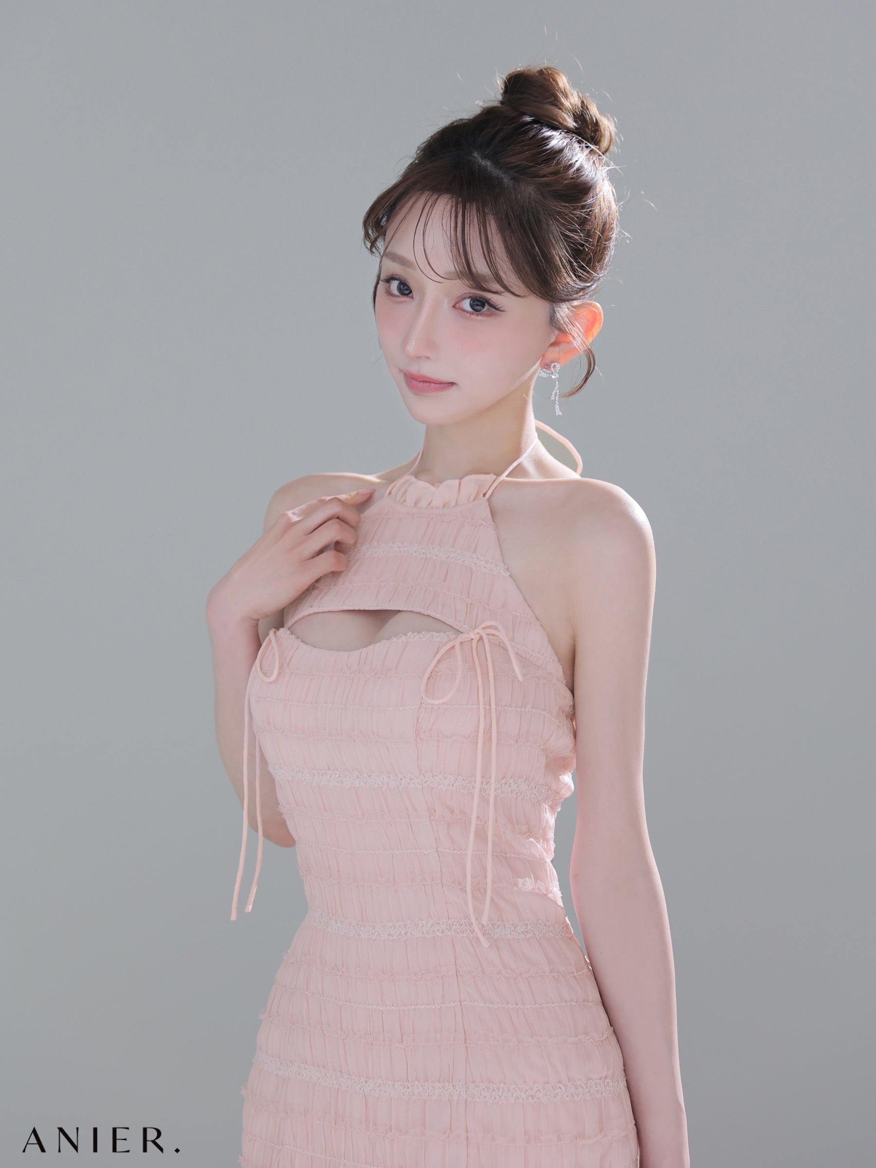 ★予約商品★【7月中旬頃入荷予定】【XSサイズあり】Chiffon amesuri bust cutout tight mini dress (anier4061)