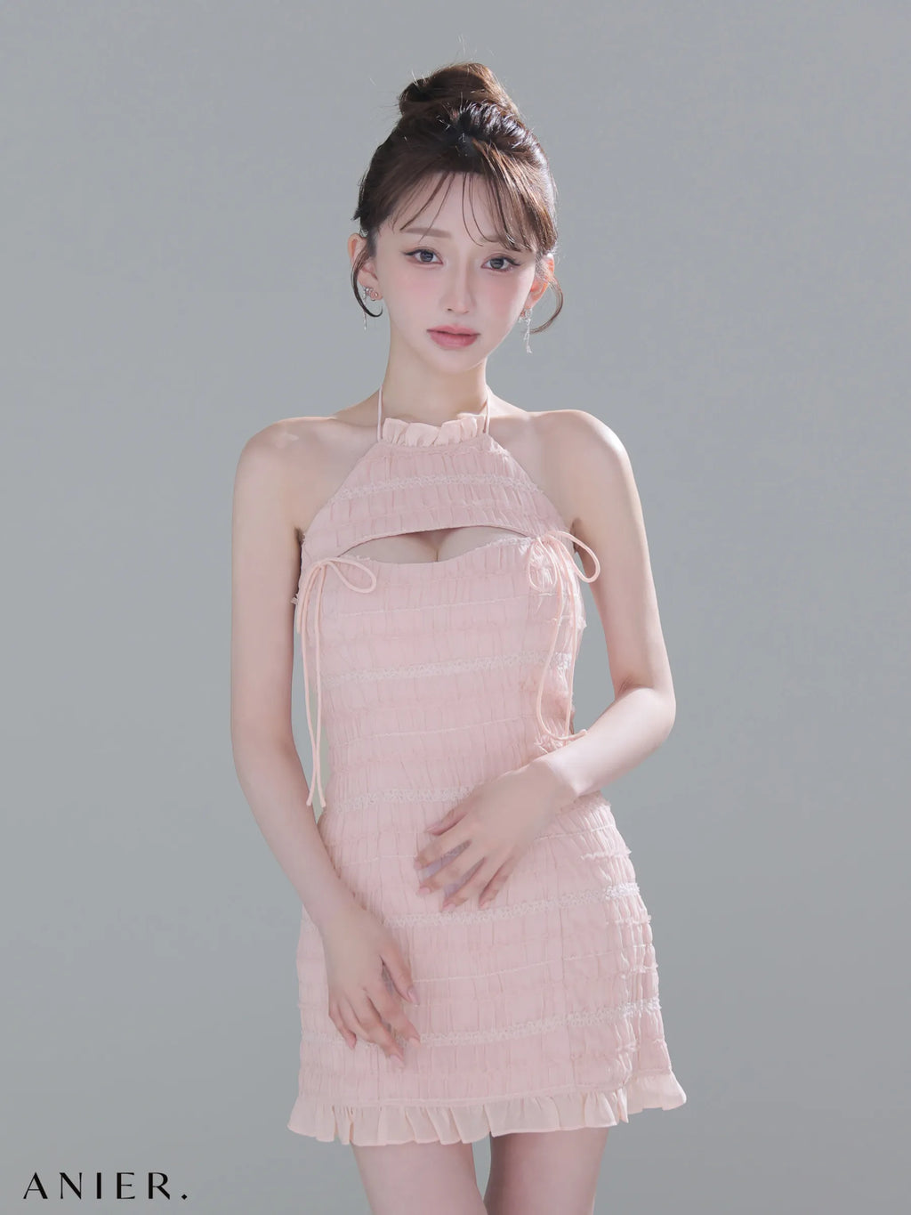 Chiffon amesuri bust cutout tight mini dress (anier4061)