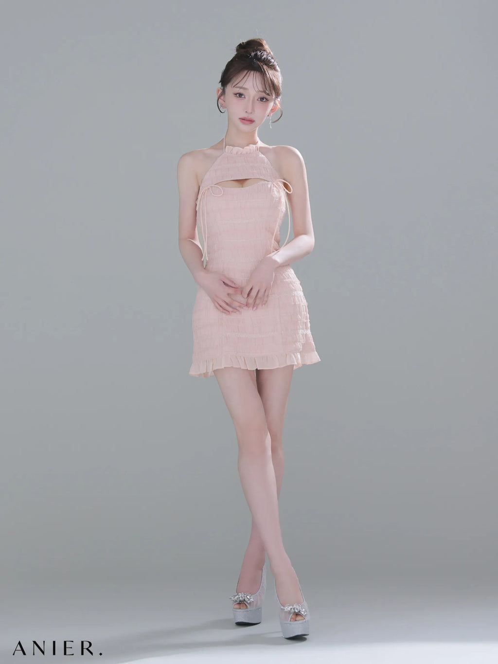 Chiffon amesuri bust cutout tight mini dress (anier4061)