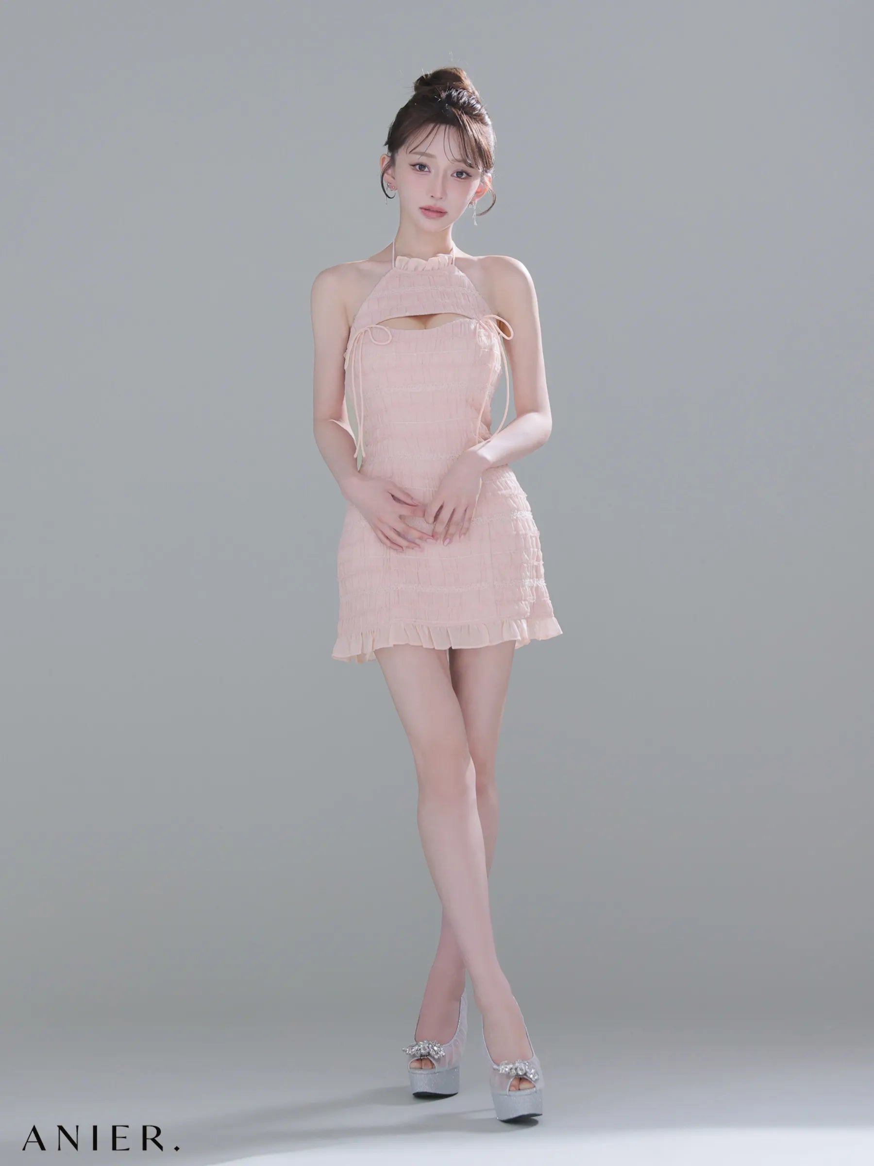 Chiffon amesuri bust cutout tight mini dress (anier4061)