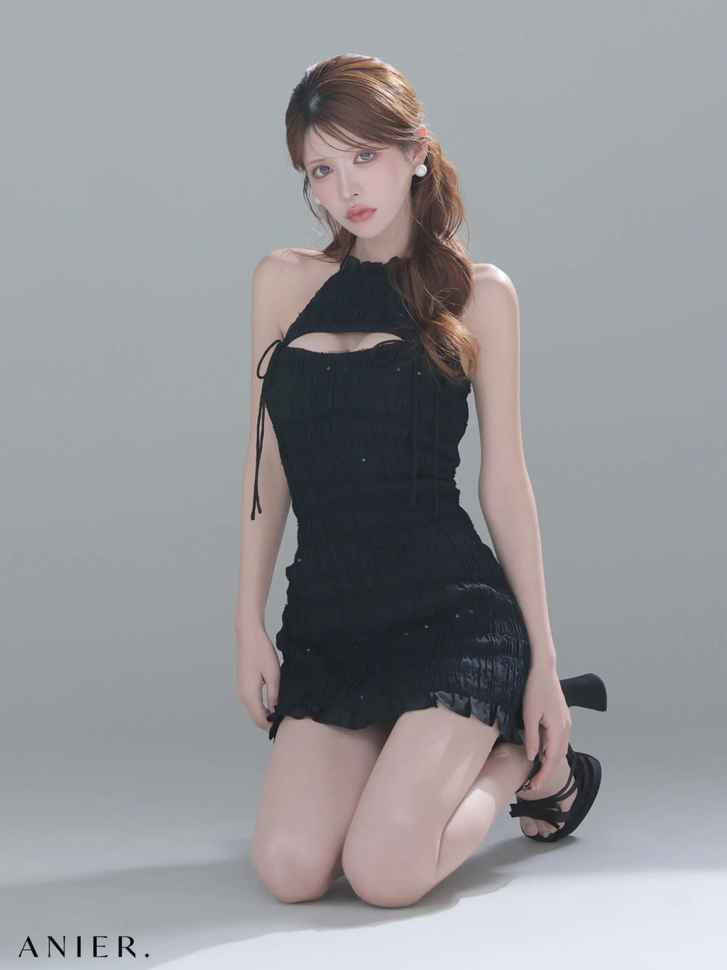 Chiffon amesuri bust cutout tight mini dress (anier4061)