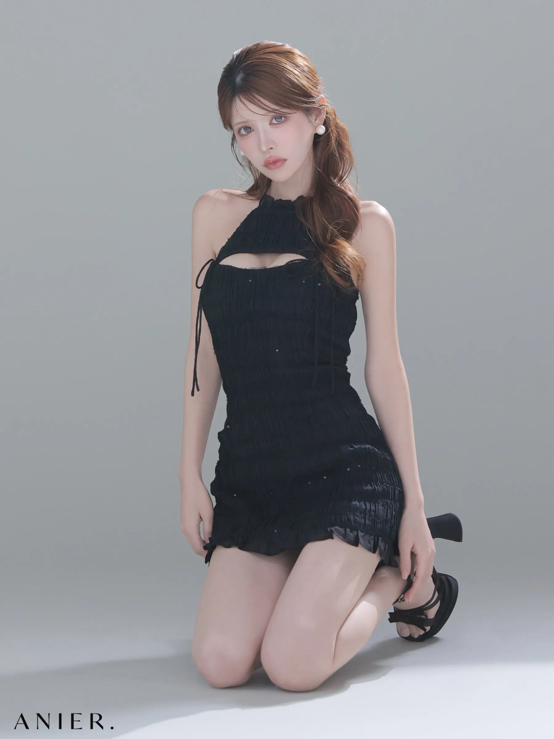 Chiffon amesuri bust cutout tight mini dress (anier4061)