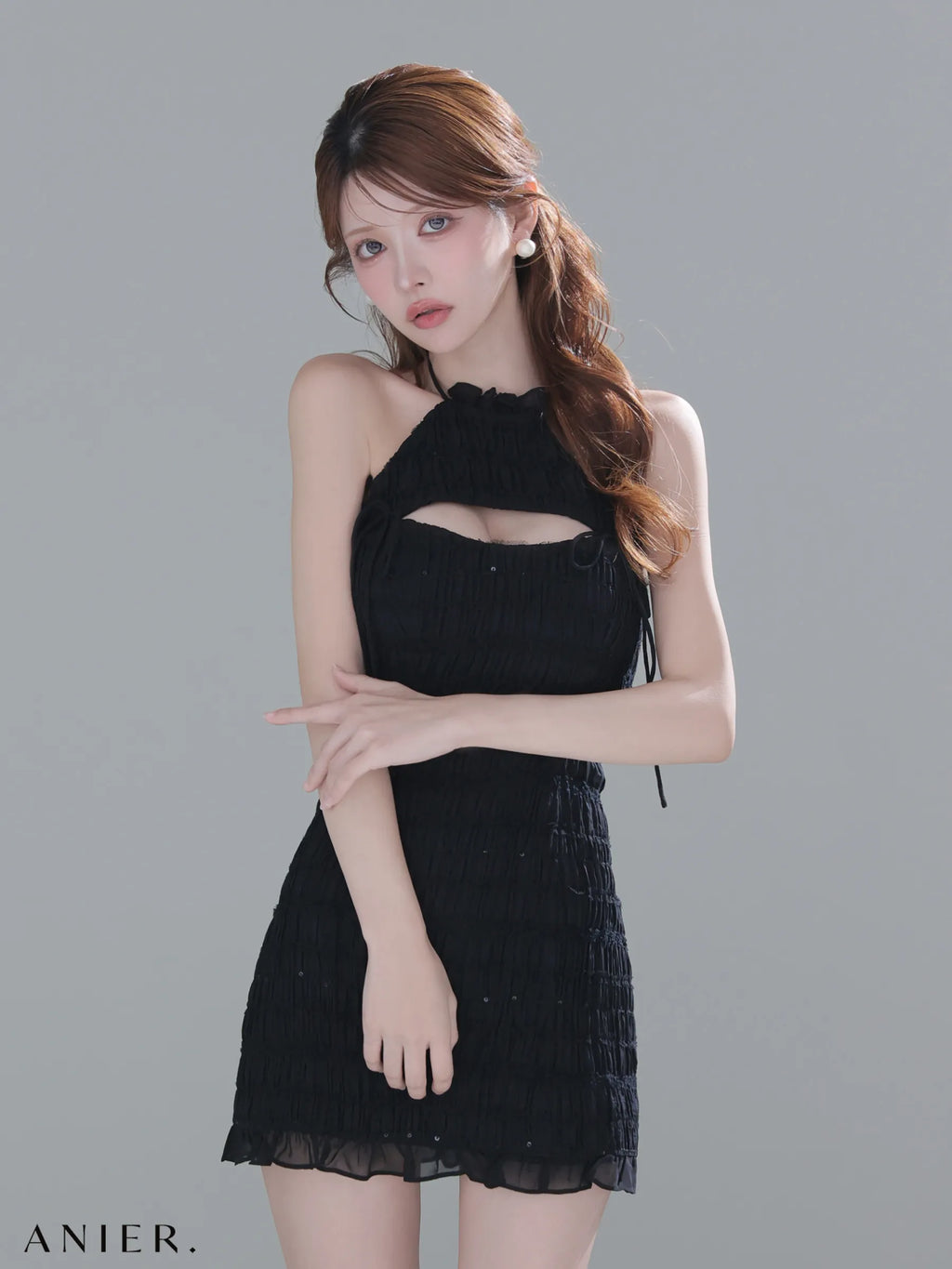 Chiffon amesuri bust cutout tight mini dress (anier4061)