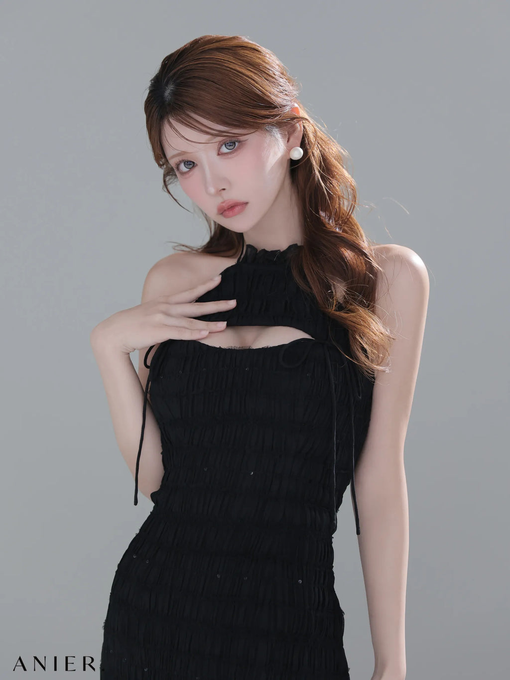 Chiffon amesuri bust cutout tight mini dress (anier4061)