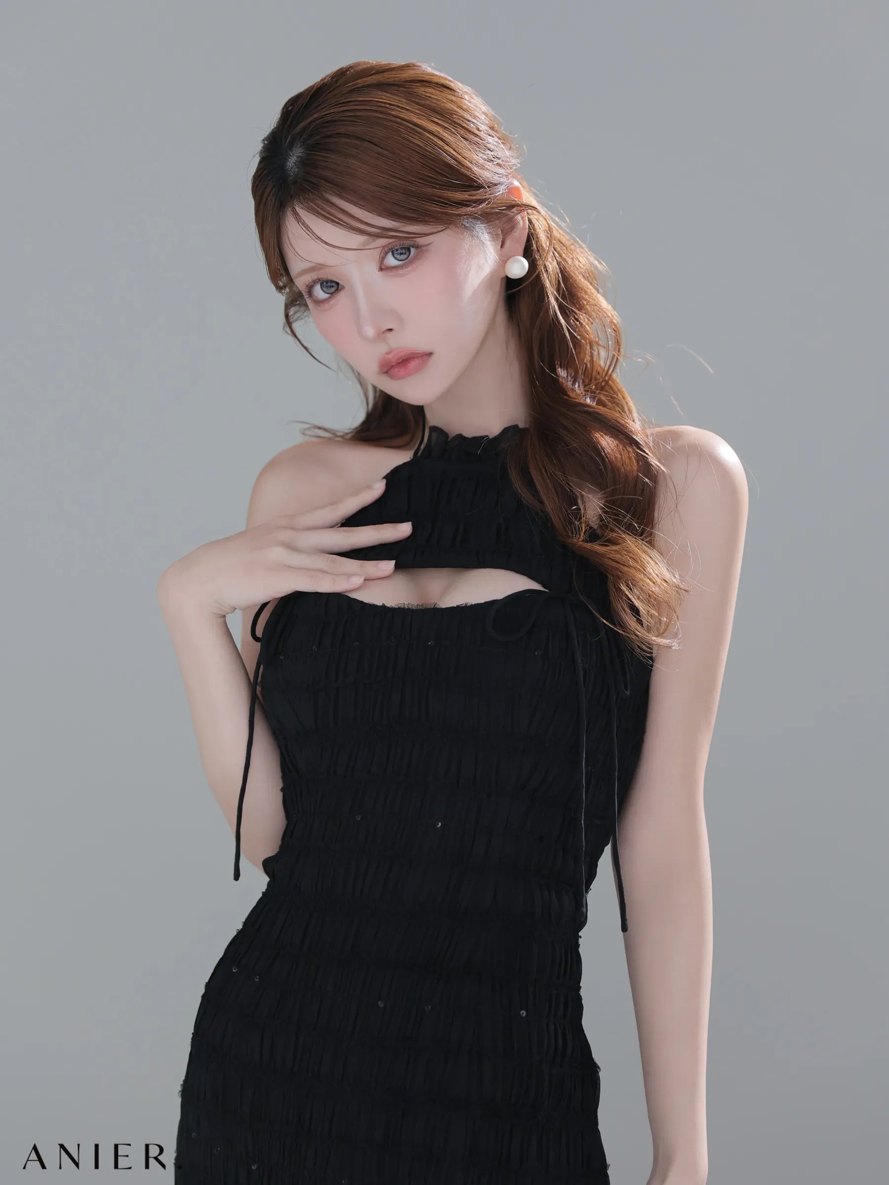Chiffon amesuri bust cutout tight mini dress (anier4061)