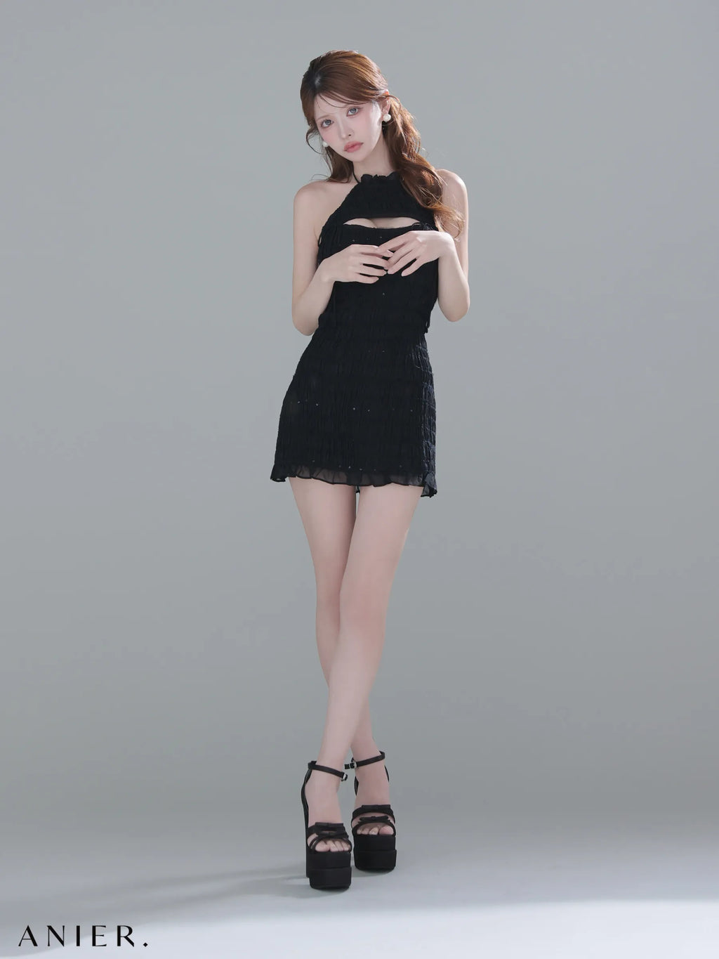 Chiffon amesuri bust cutout tight mini dress (anier4061)