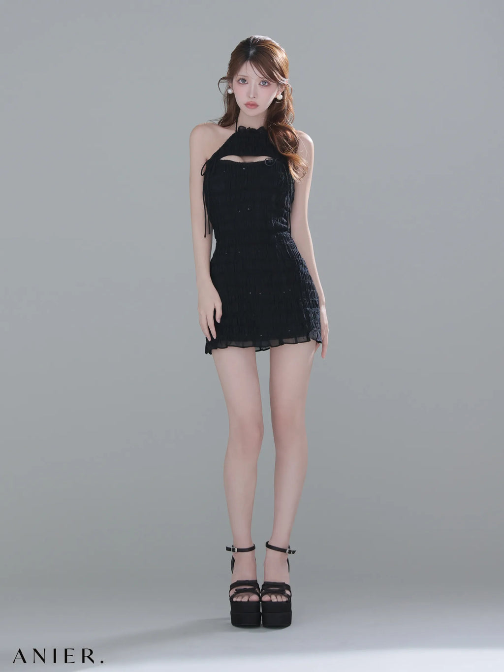 Chiffon amesuri bust cutout tight mini dress (anier4061)