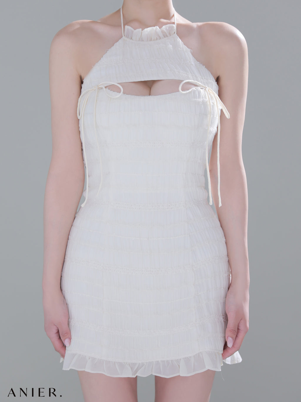 ★予約商品★【7月中旬頃入荷予定】【XSサイズあり】Chiffon amesuri bust cutout tight mini dress (anier4061)
