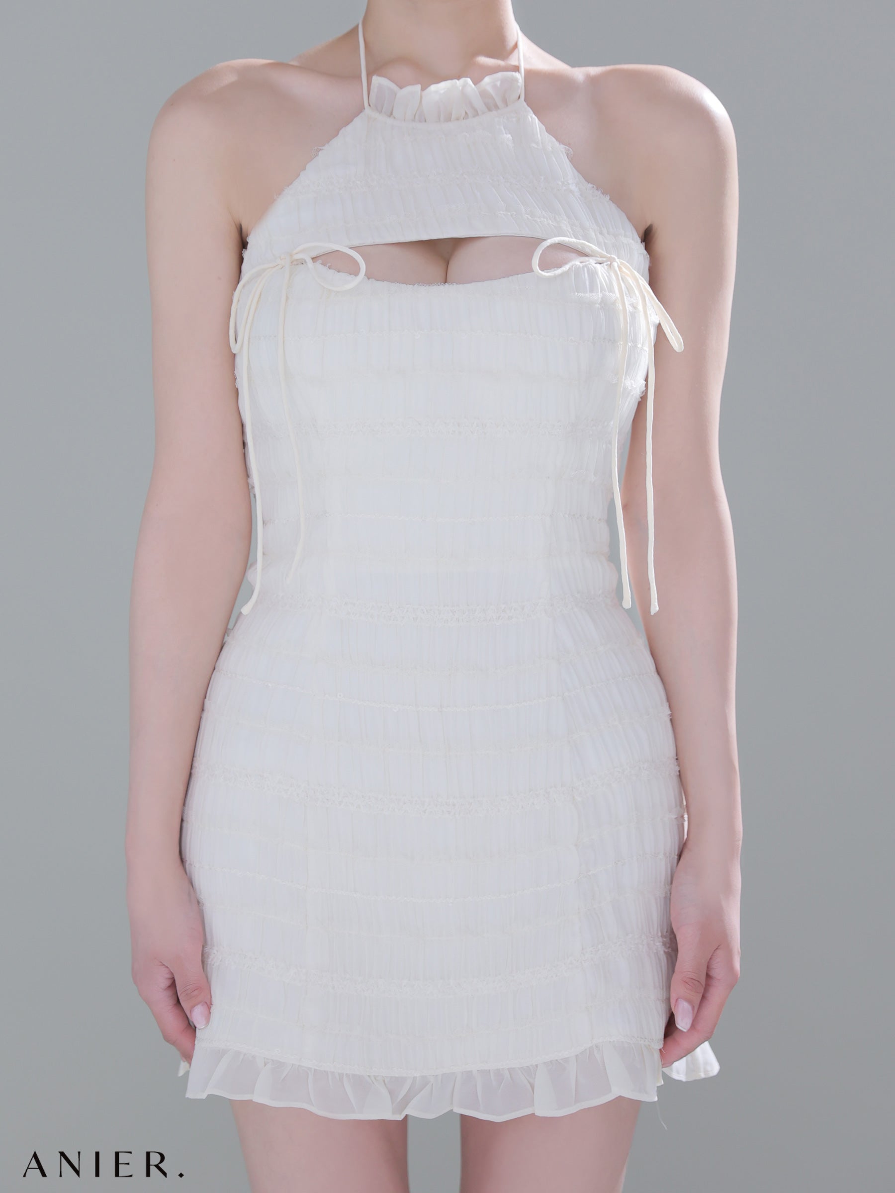 ★予約商品★【7月中旬頃入荷予定】【XSサイズあり】Chiffon amesuri bust cutout tight mini dress (anier4061)
