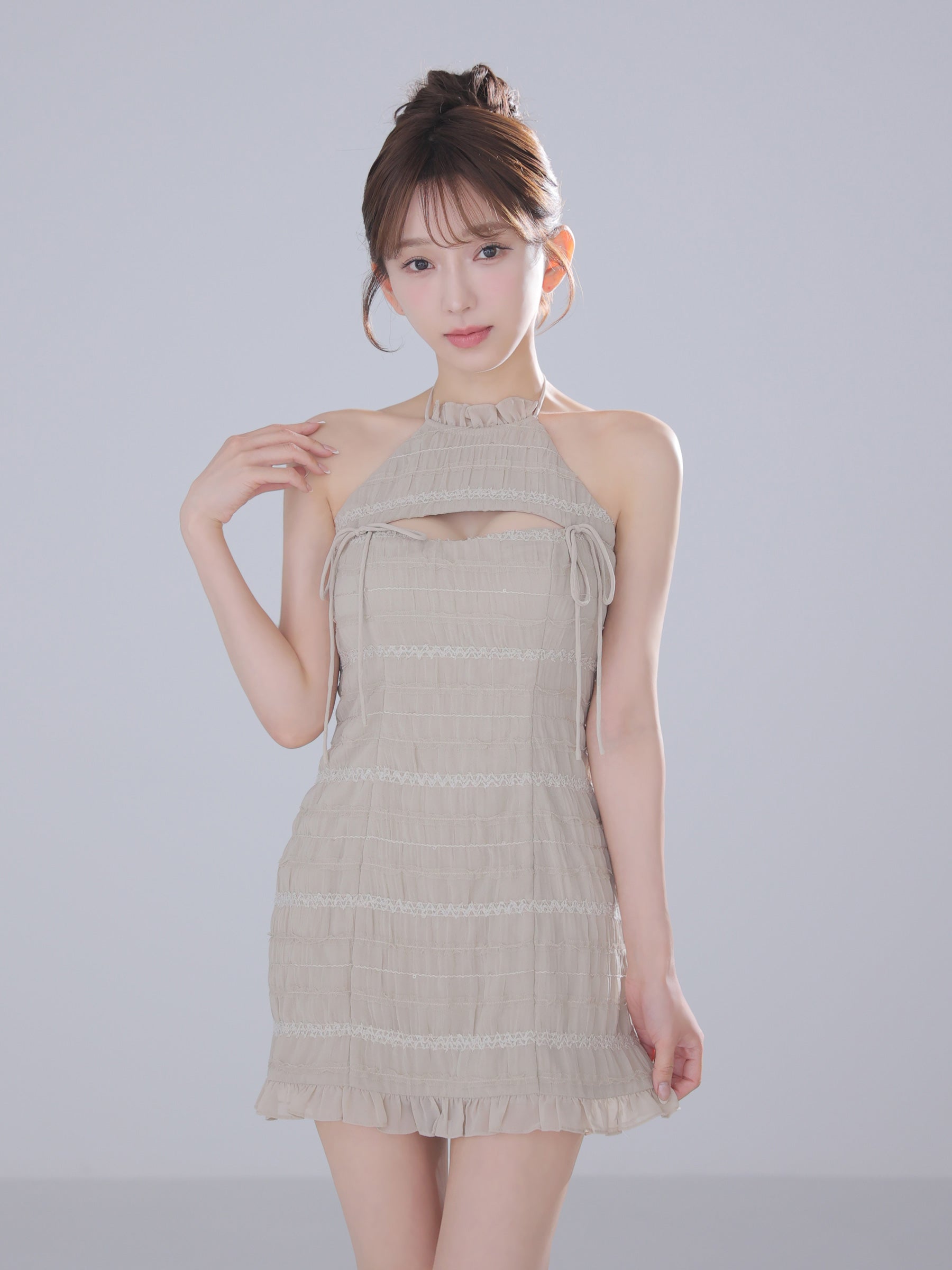 【XSサイズあり】【新色追加】Chiffon amesuri bust cutout tight mini dress (anier4061)