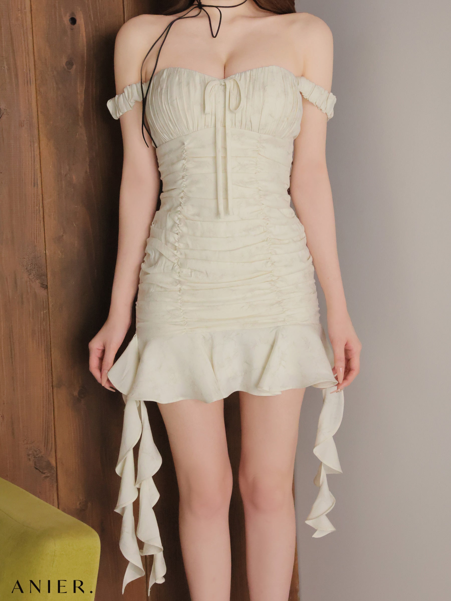 ★一部予約商品★【9月上旬頃入荷予定】【XSサイズあり】 haze offshoulder mini dress (anier4062)