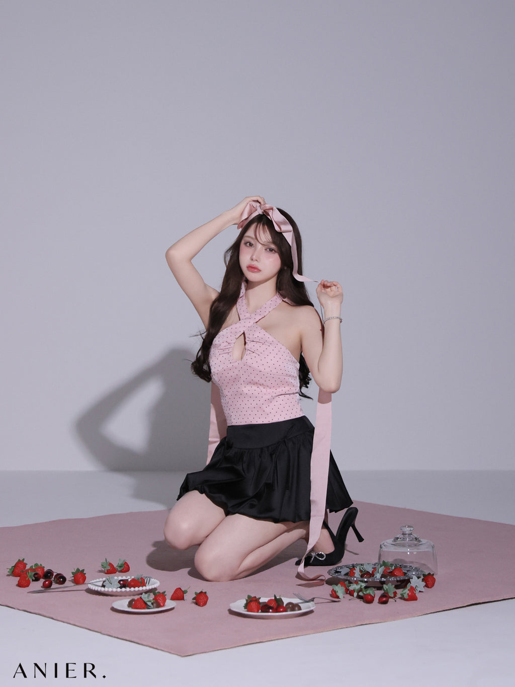 ★一部予約商品★【8月上旬頃入荷予定】【XSサイズあり】 Dot organdy×balloon skirt two-piece mini dress (anier4065)