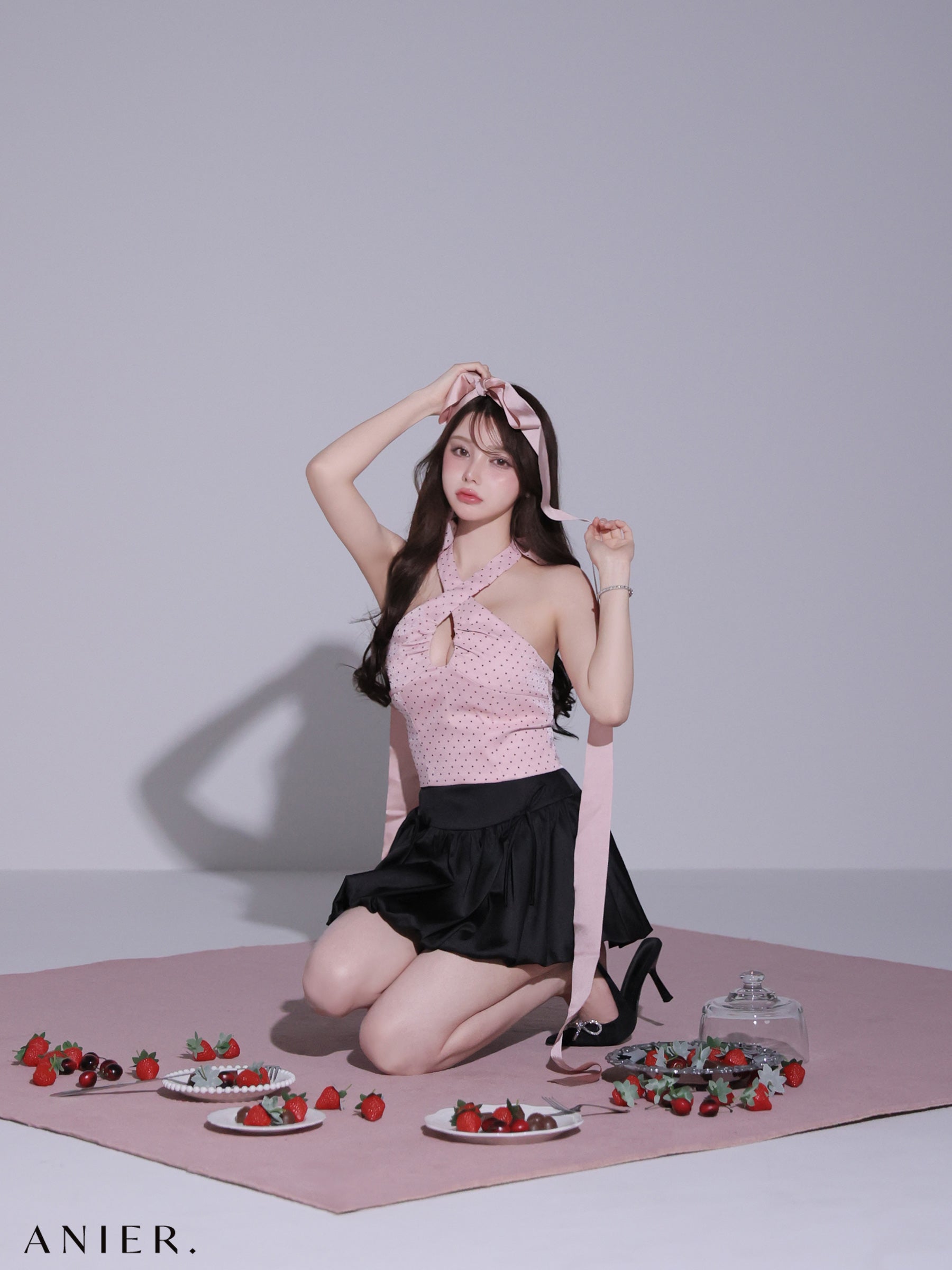 ★一部予約商品★【8月上旬頃入荷予定】【XSサイズあり】 Dot organdy×balloon skirt two-piece mini dress (anier4065)