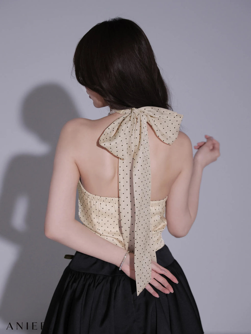 Dot organdy×balloon skirt two-piece mini dress (anier4065)